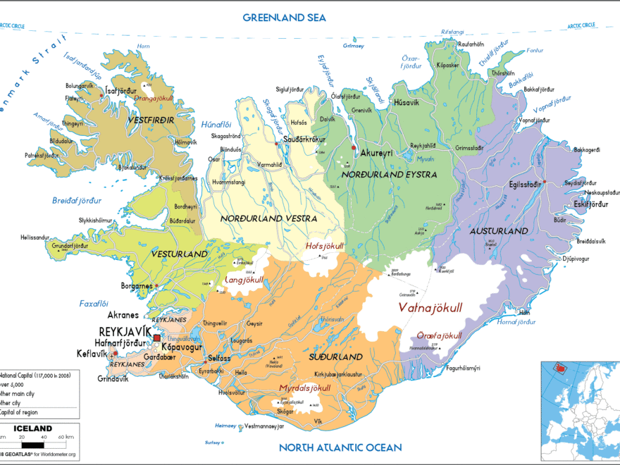 Iceland Map Political Worldometer