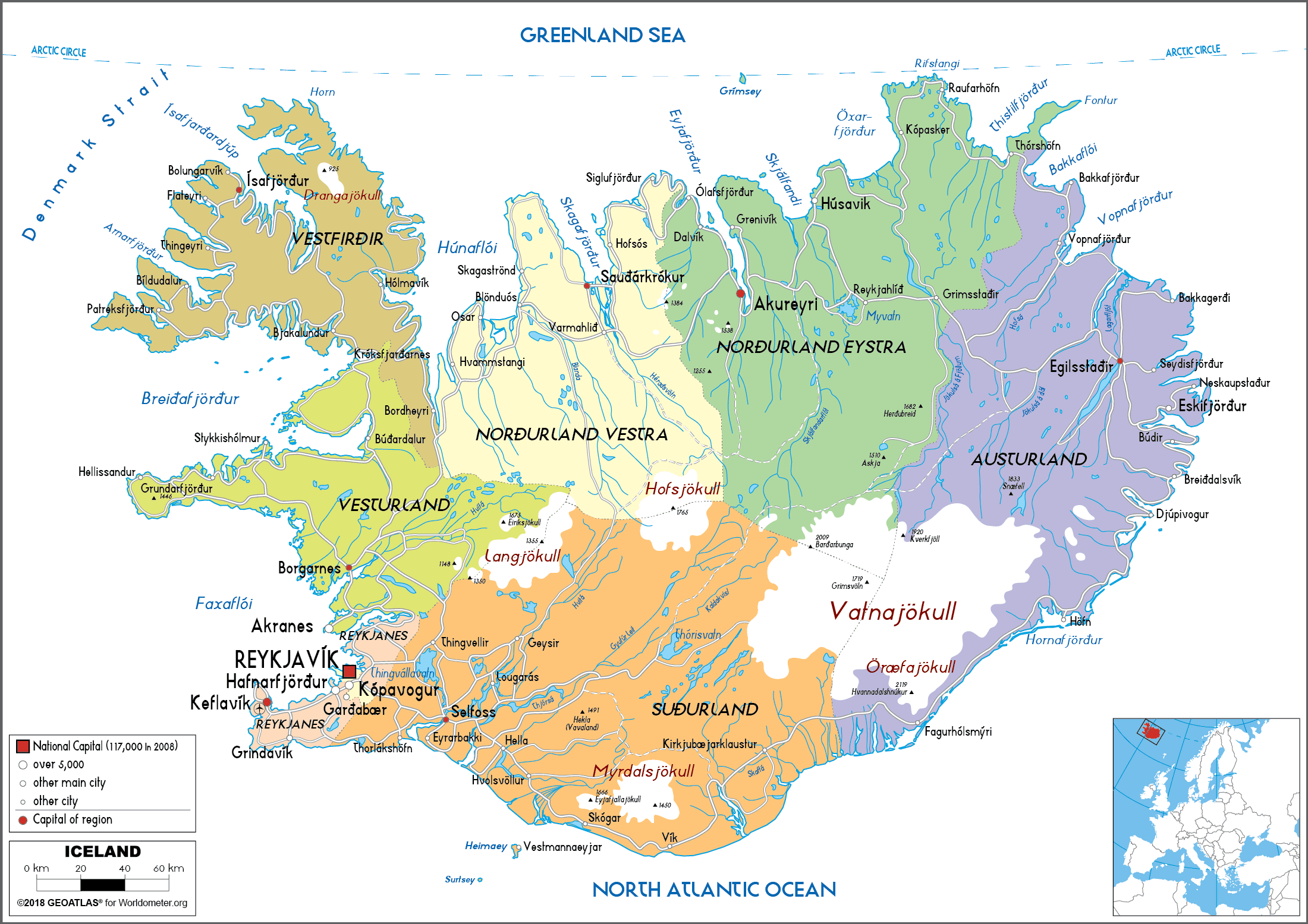 Iceland Map Political Worldometer Iceland Map Political Worldometer