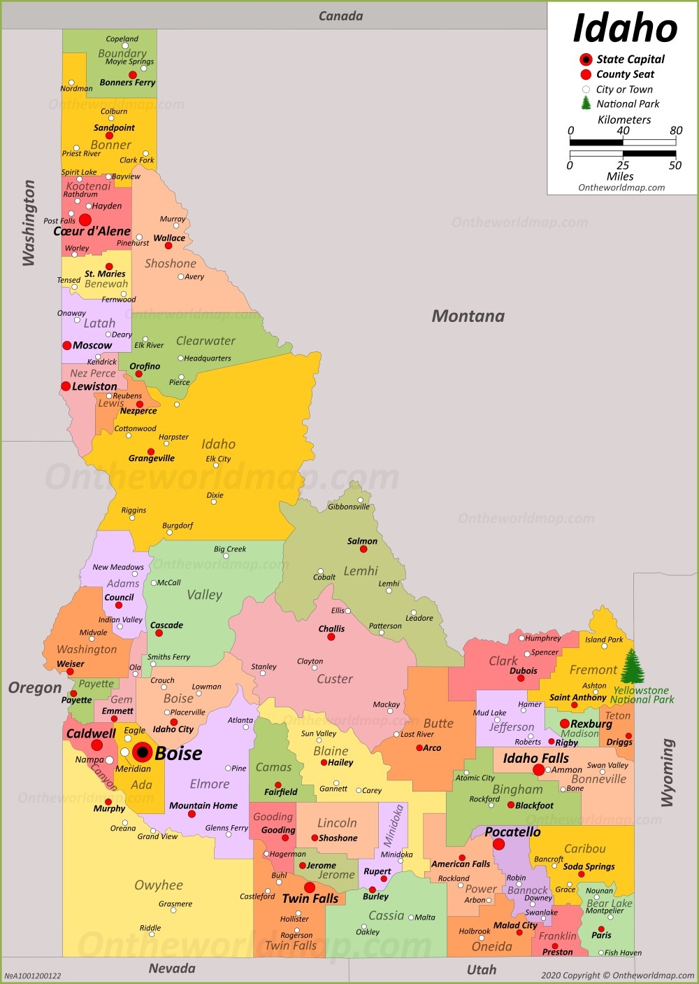 Free Printable Map Of Idaho