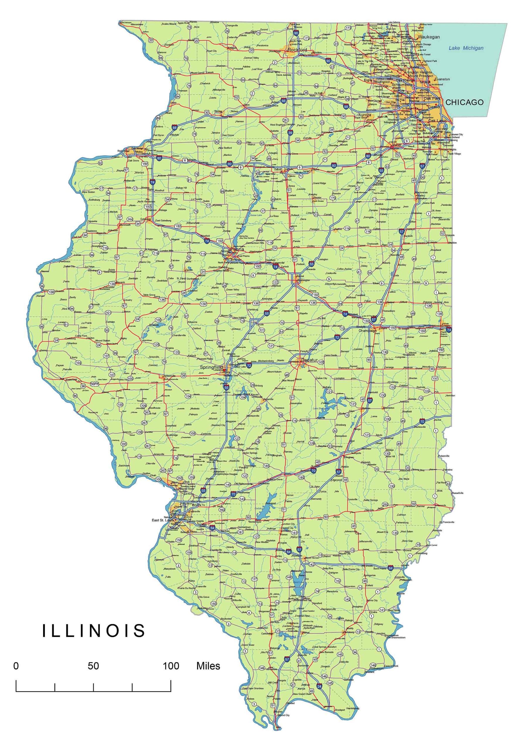 Illinois State Vector Road Map Printable Vector Maps