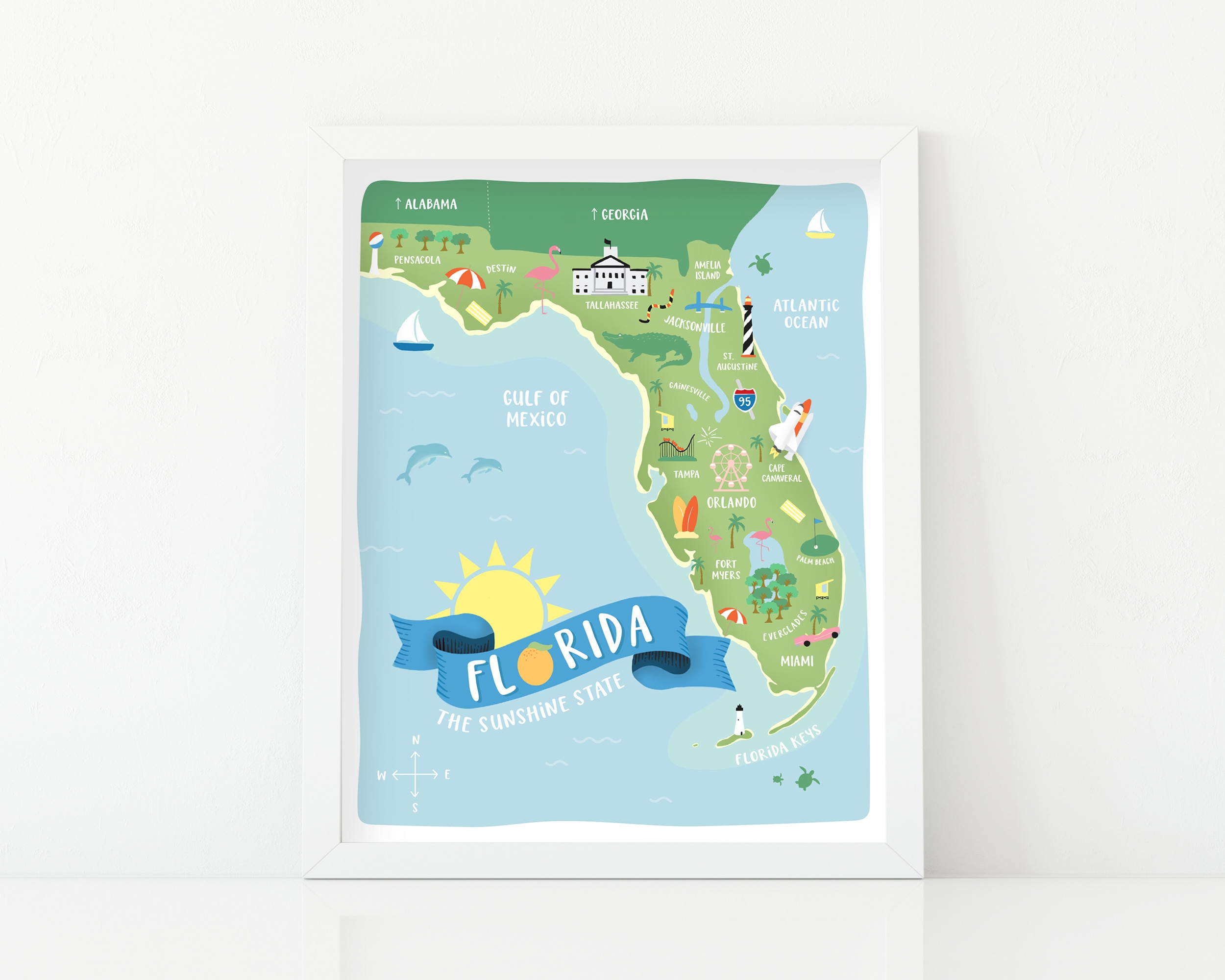 Illustrated Florida Map Print Kreate Paper Co  Illustrated Florida Map Print Kreate Paper Co