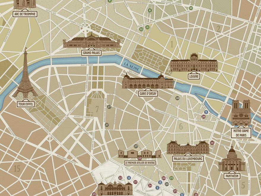 Illustrated Map Of Paris Landmarks For An Art Exhibition At The Arkansas Museum Of Fine Arts Greg Franco Le Cartographiste