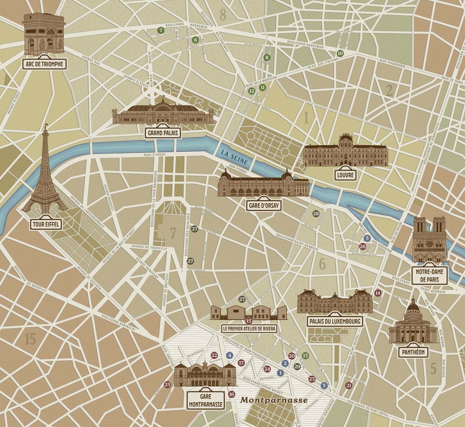 Illustrated Map Of Paris Landmarks For An Art Exhibition At The Arkansas Museum Of Fine Arts Greg Franco Le Cartographiste