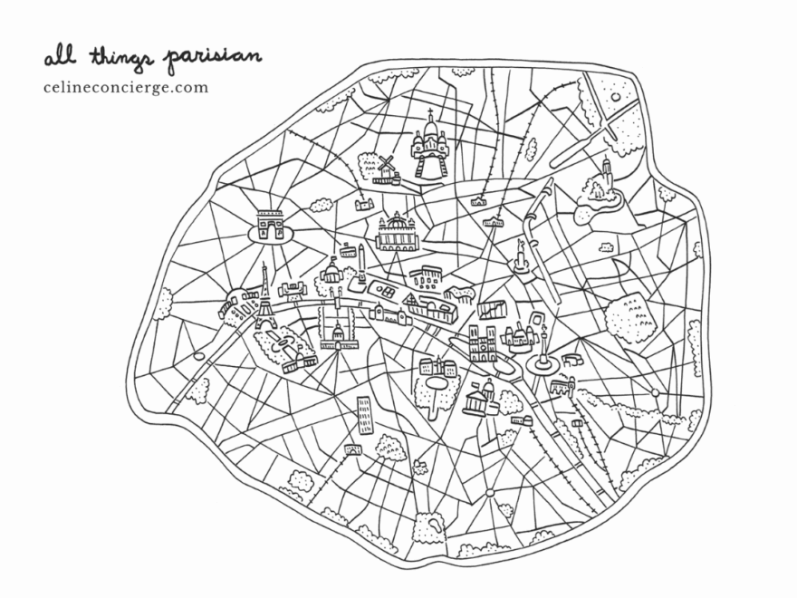 Illustrated Map Of Paris Print Black White C line Concierge Paris Concierge
