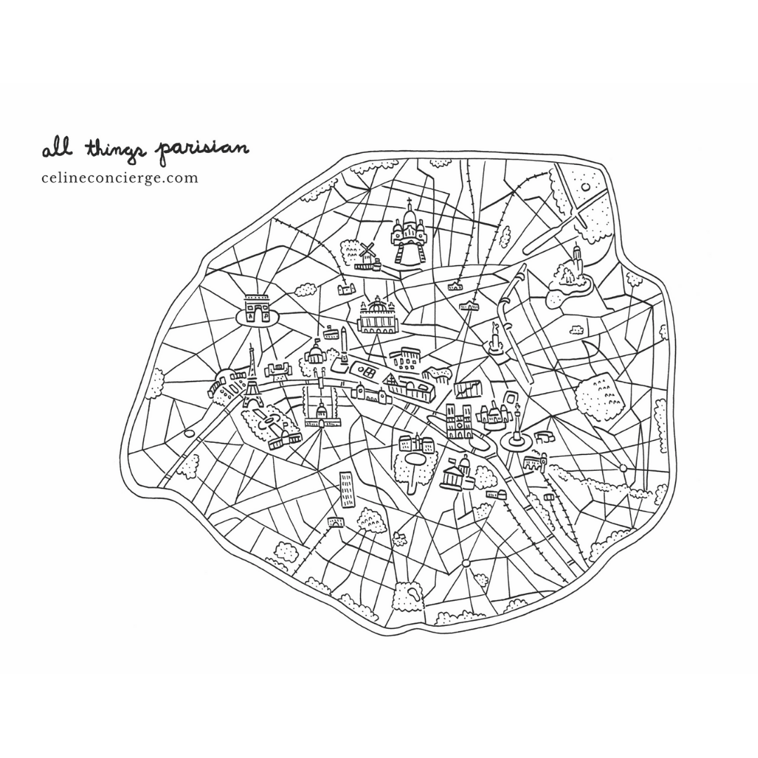 Illustrated Map Of Paris Print Black White C line Concierge Paris Concierge