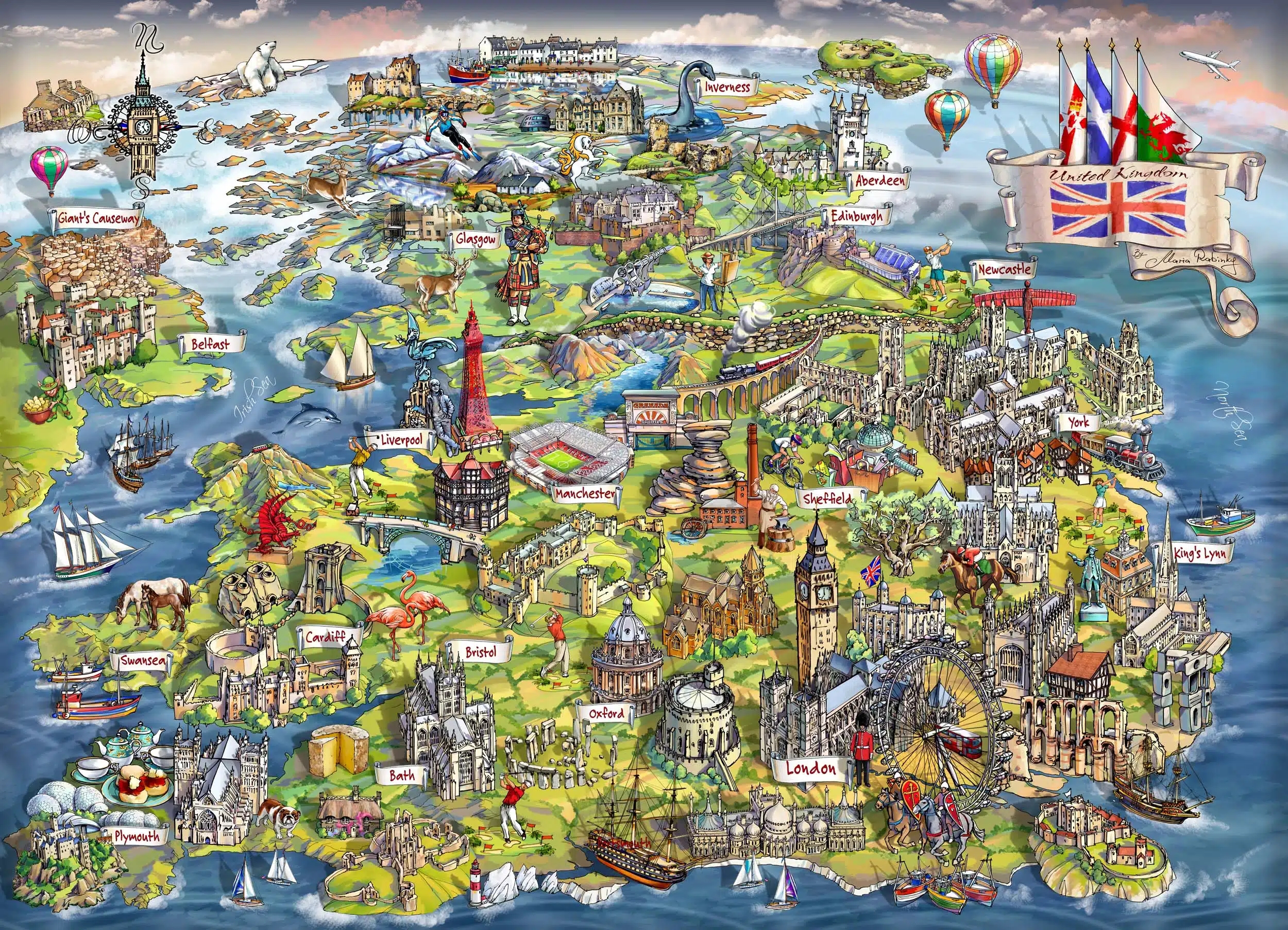 Illustrated Map Of The United Kingdom Rabinky Art LLC