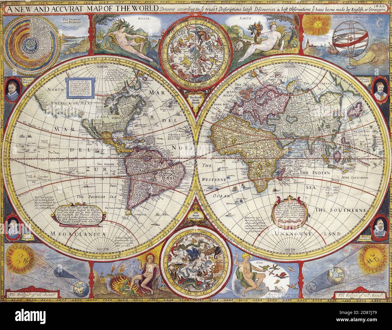 Illustrated Old Map Of The World Vintage Style Full Of Details And Two Hemispheres Stock Photo Alamy
