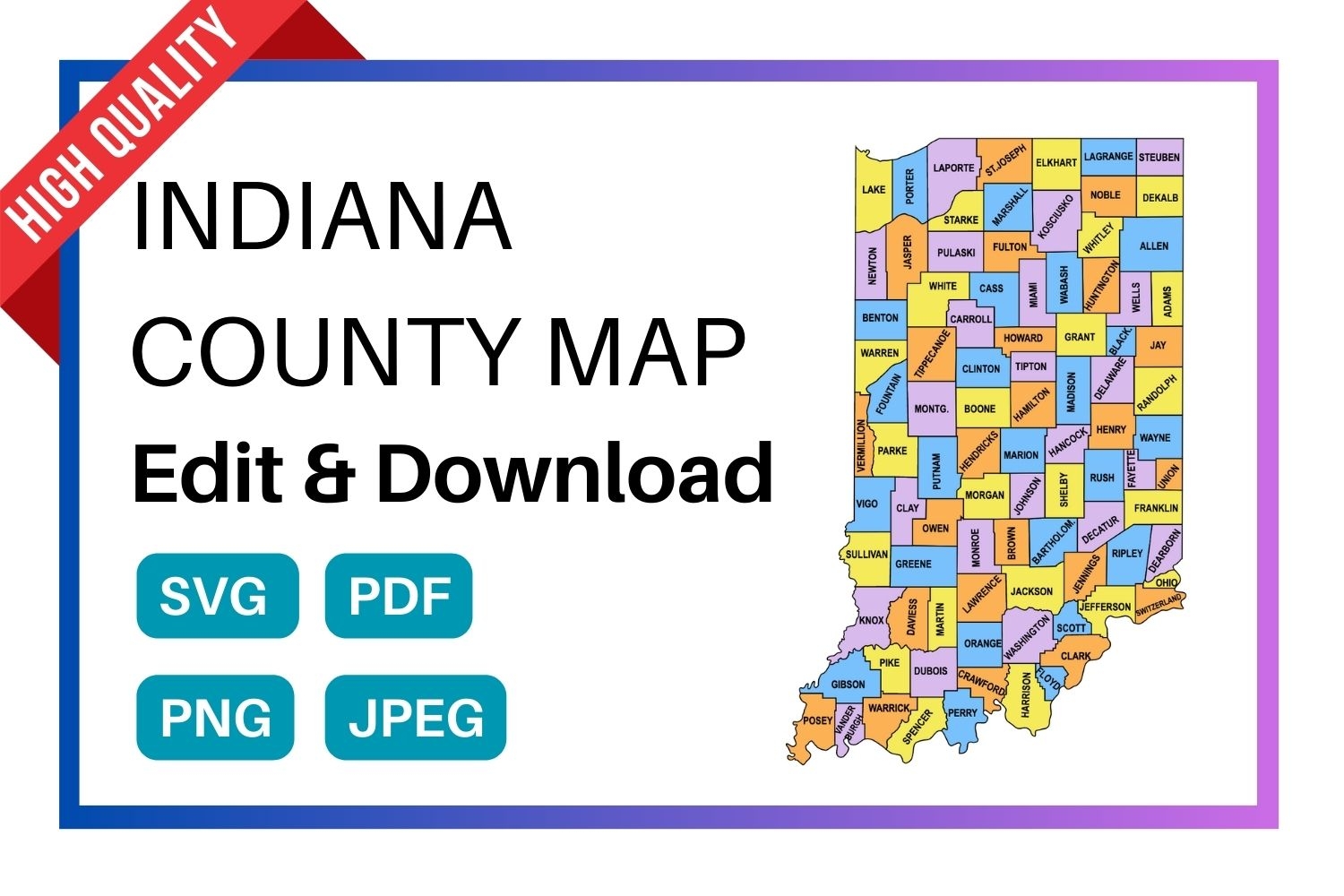 Indiana County Map Editable Printable State County Maps