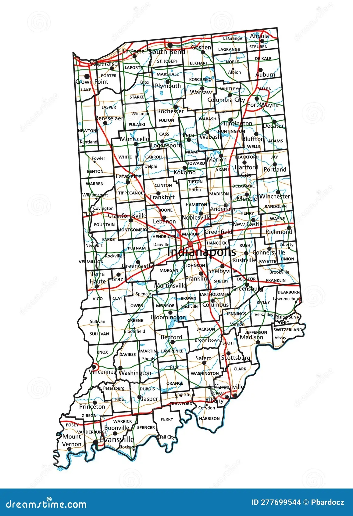 Indiana Road And Highway Map Stock Vector Illustration Of River Deliver 277699544