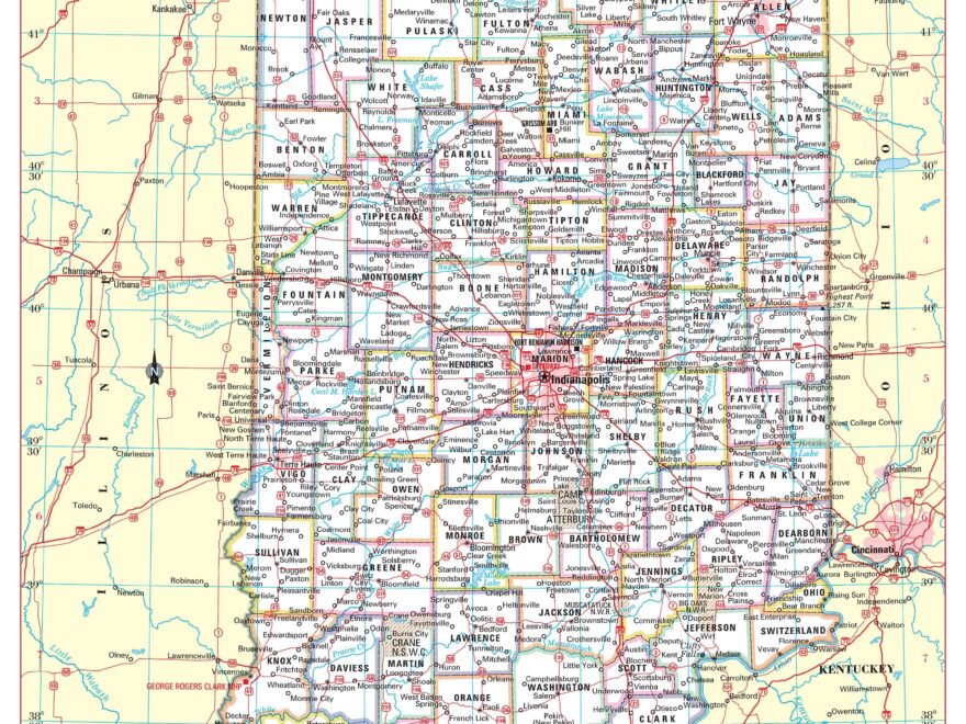Indiana State Wall Map Large Print Poster 24 x32 Etsy