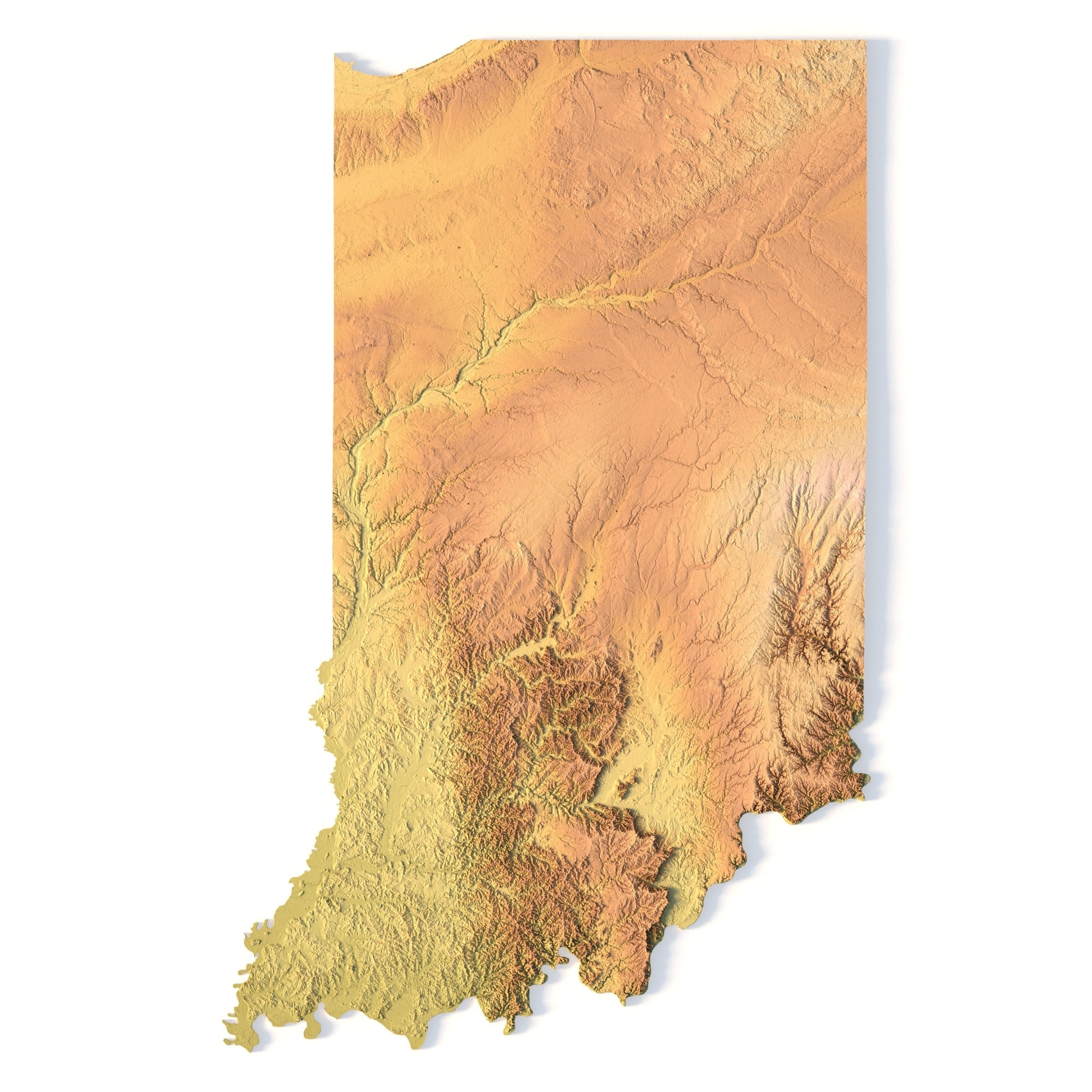 Indiana Topographic Map STL Model For 3D Printing CNC