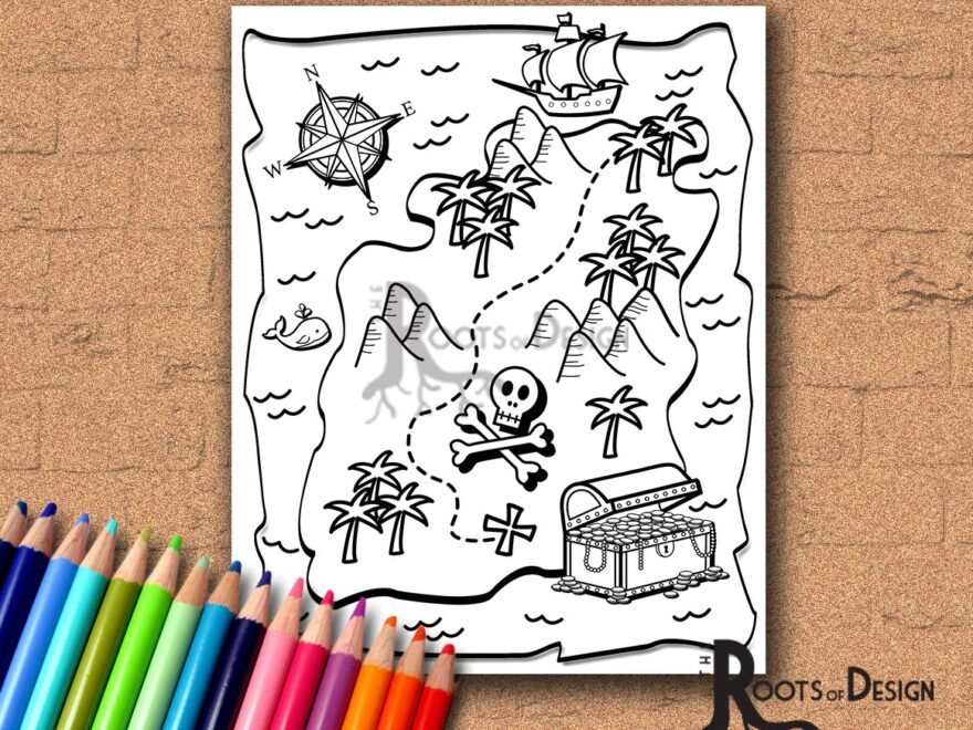 INSTANT DOWNLOAD Coloring Page Treasure Map Art Printable Etsy