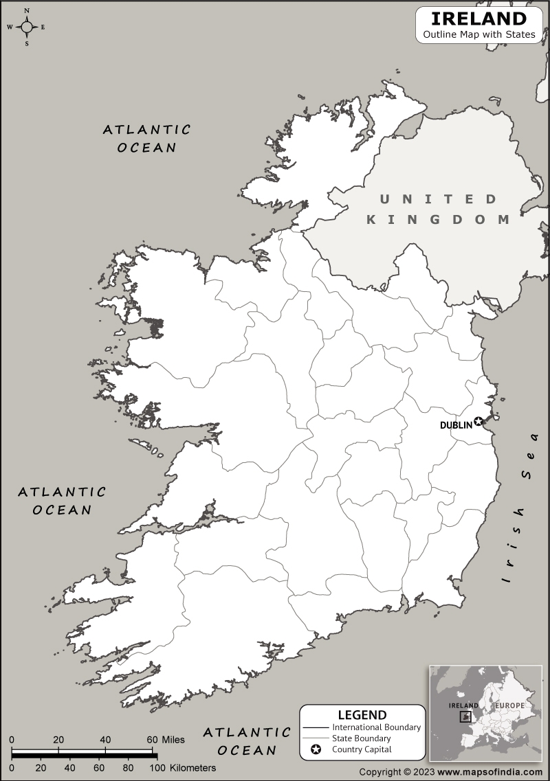 Ireland Outline Map Ireland Outline Map With State Boundaries