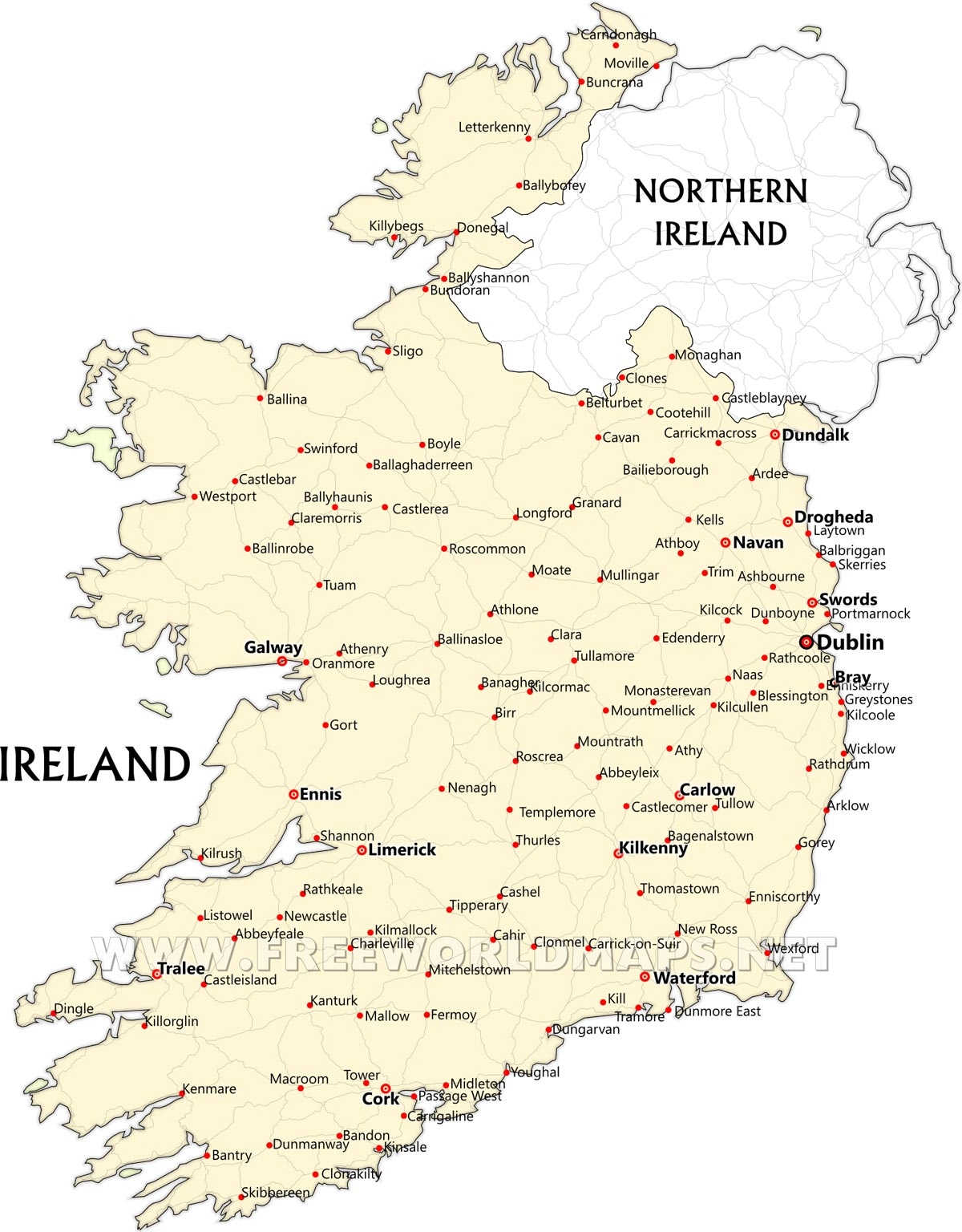 Free Printable Map Of Ireland With Cities