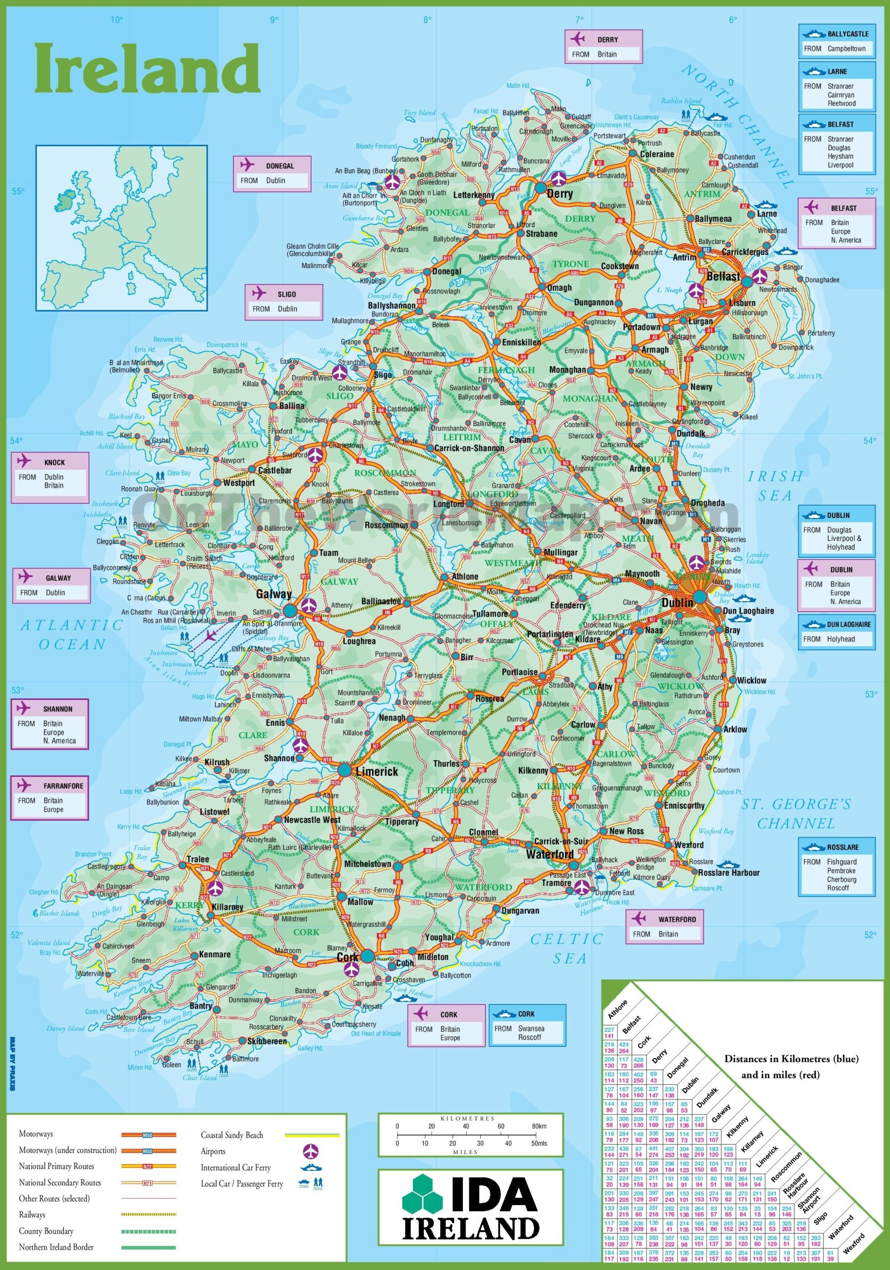 Ireland Road Map Ontheworldmap