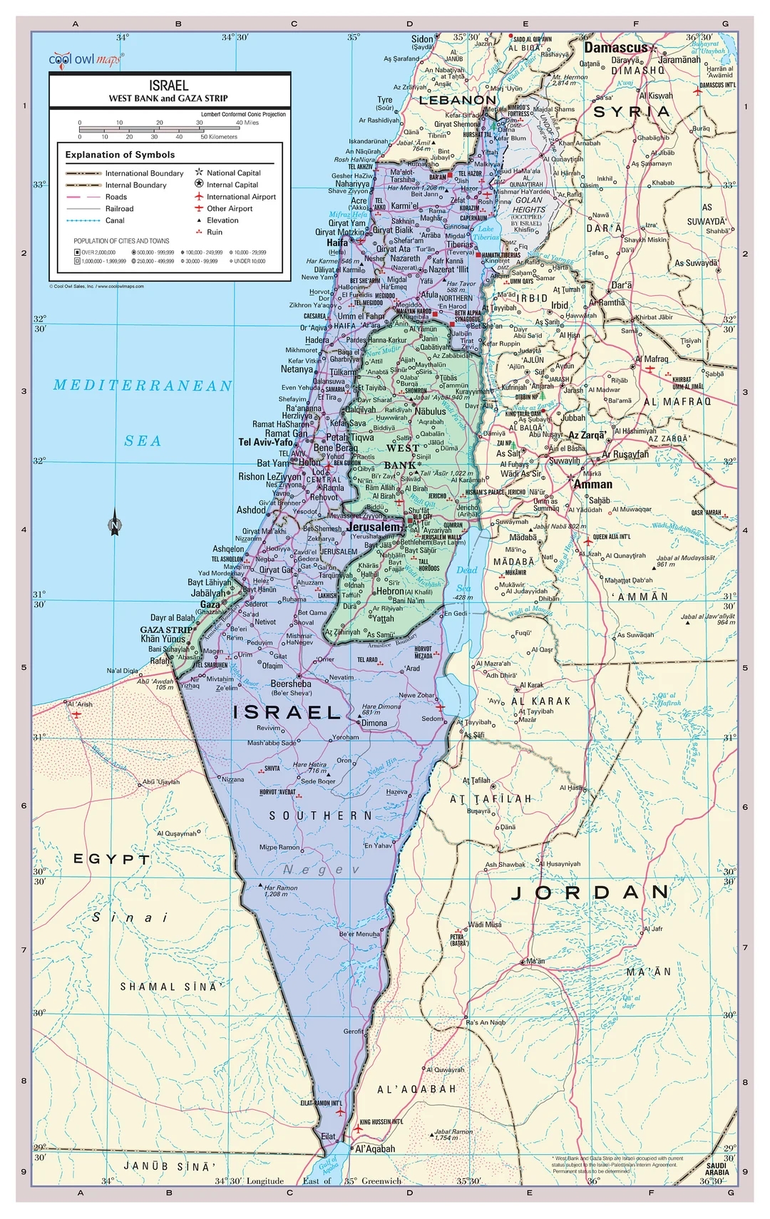 Israel With West Bank And Gaza Strip Disputed Territories Wall Map Poster Large Print Rolled 24w x38 h Etsy