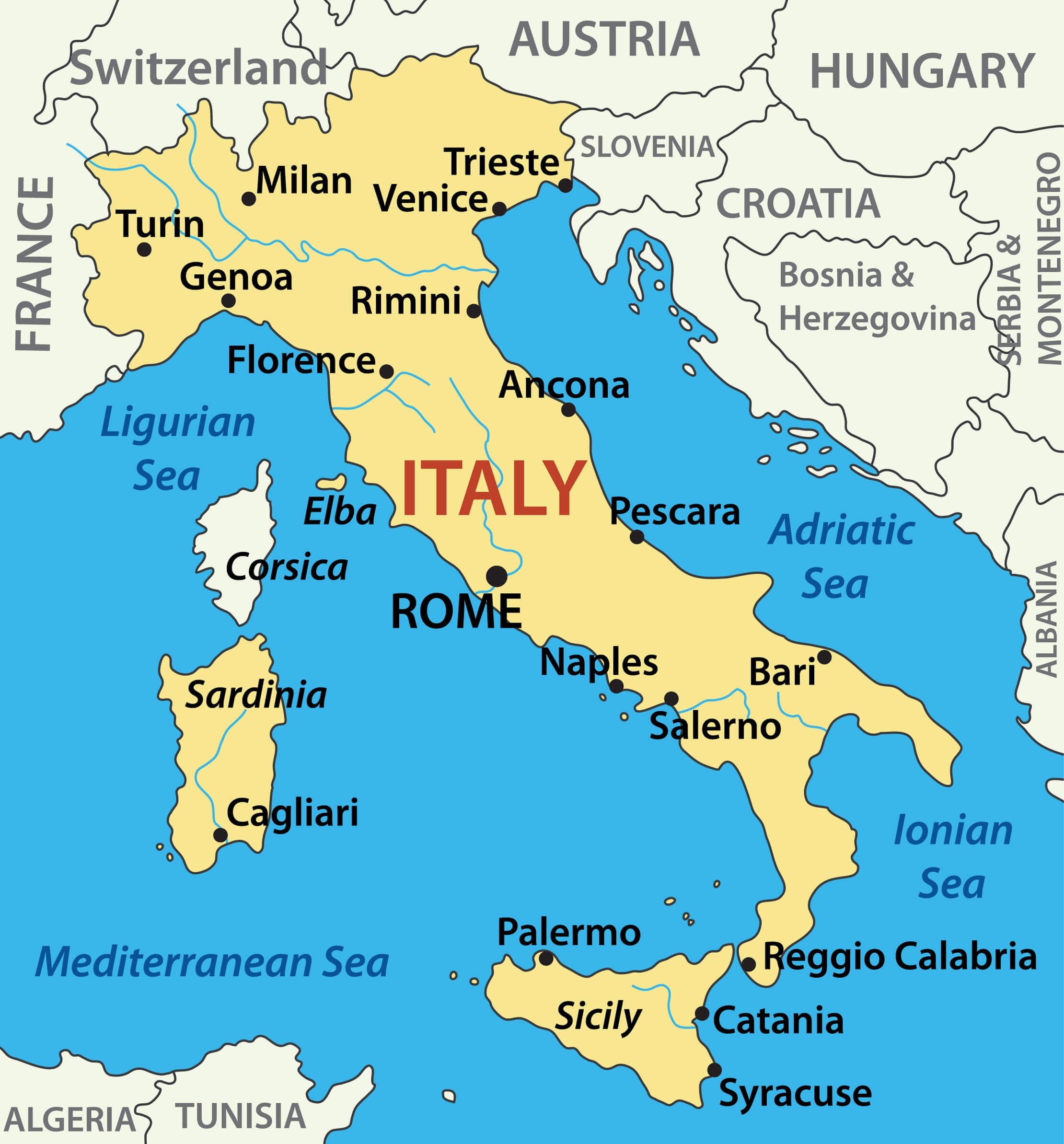 Printable Map Of Italy With Capitals