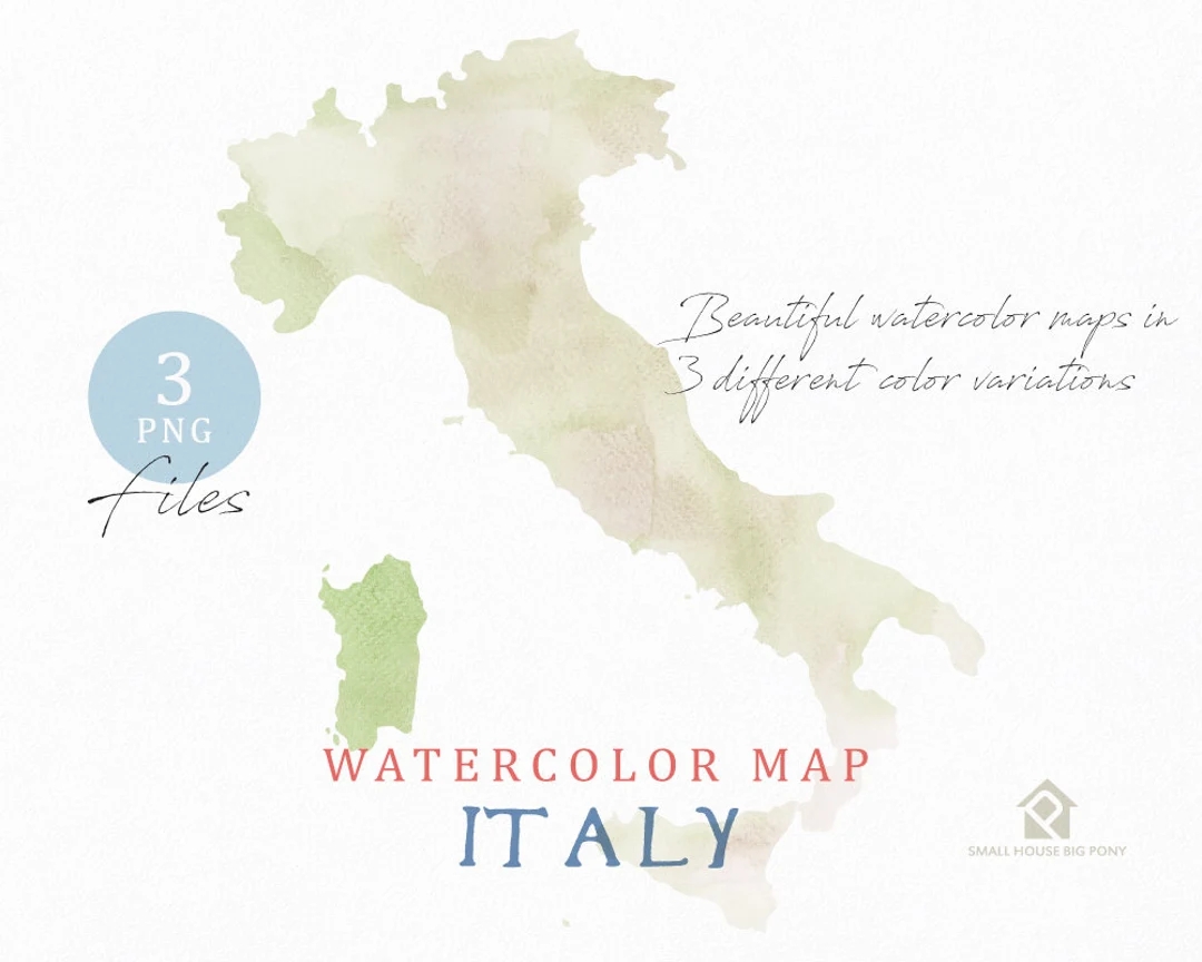 Italy Map Watercolor Map Instant Download Digital Map Map Clipart Wall Art Color Map Clip Art Custom Map Watercolor Map Etsy