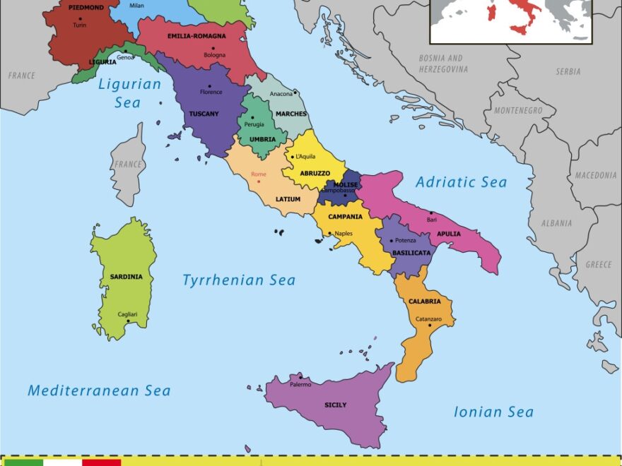 Italy Map With Regional Capitals Royalty Free Vector Image