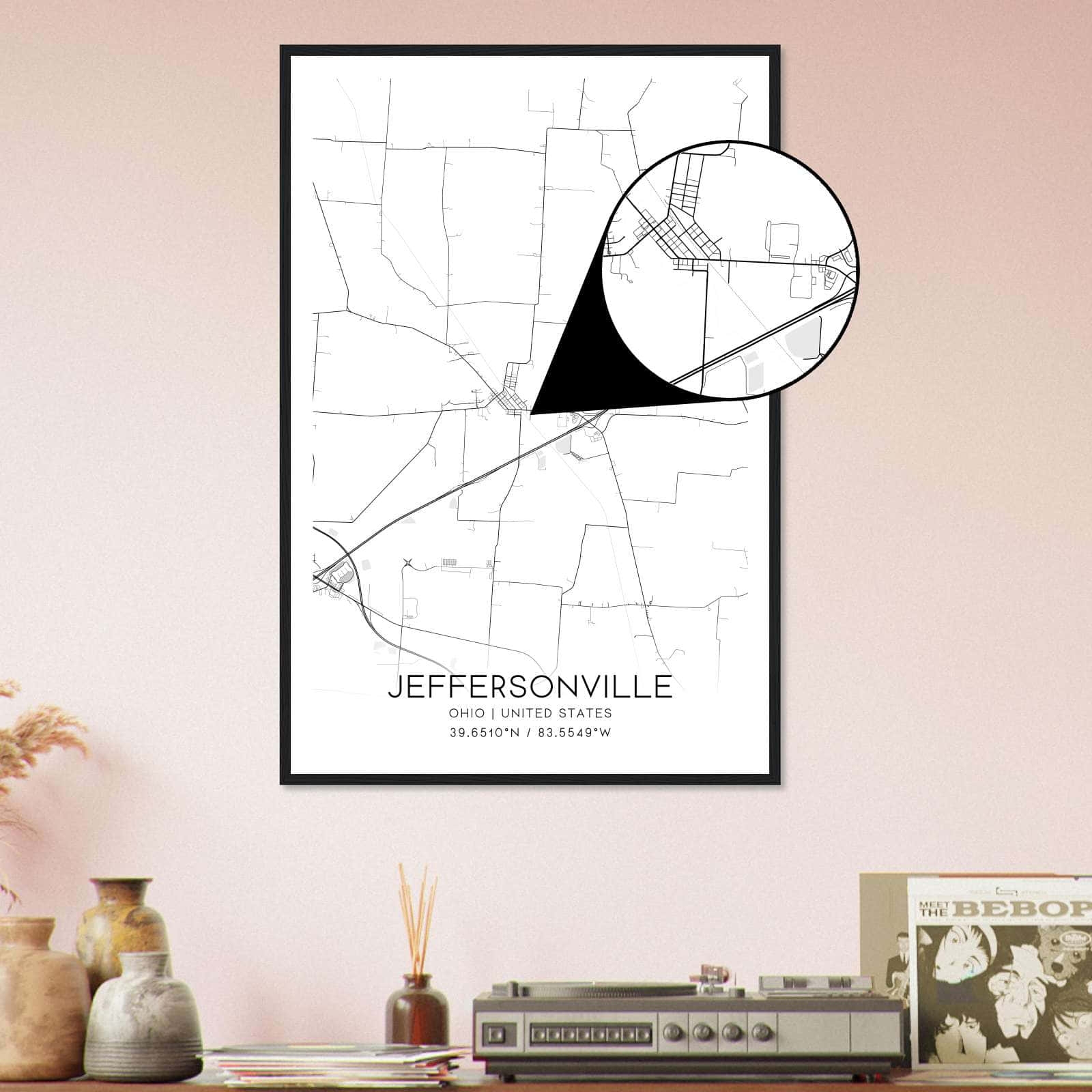 Jeffersonville Ohio Map Poster Modern Home Decor Wall Art Print Custom Maps Posters