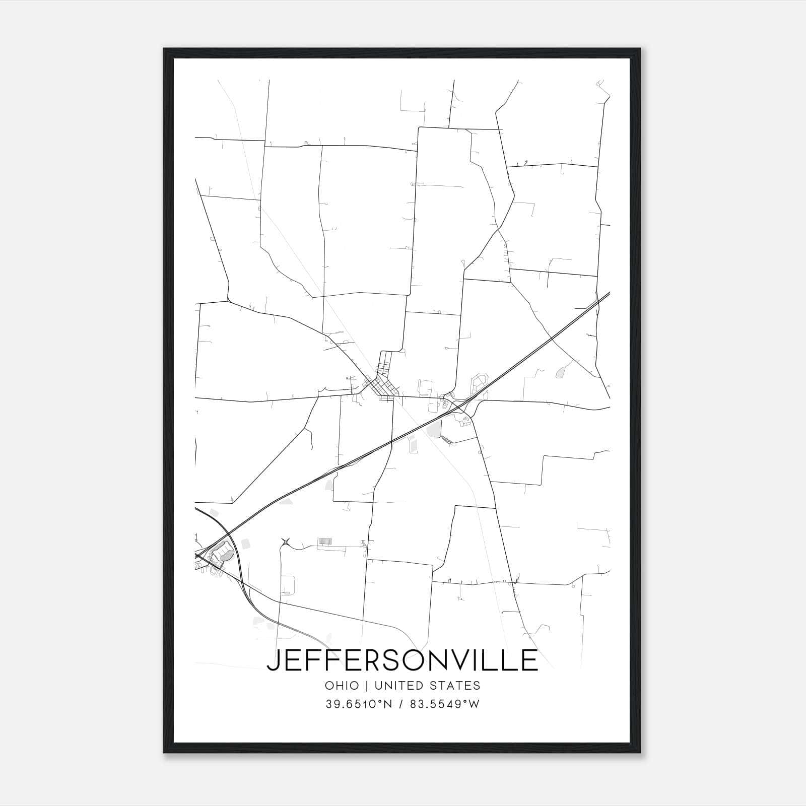 Jeffersonville Ohio Map Poster Modern Home Decor Wall Art Print Custom Maps Posters