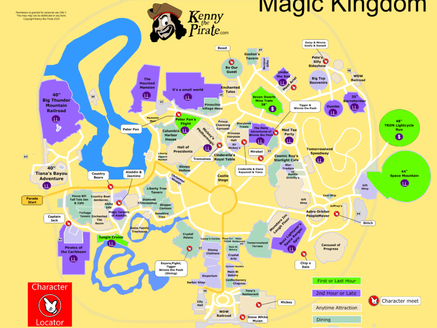 KennythePirate s Magic Kingdom Map Including Fastpass Plus Locations Rides Shows Characters Dining And Shopping KennythePirate