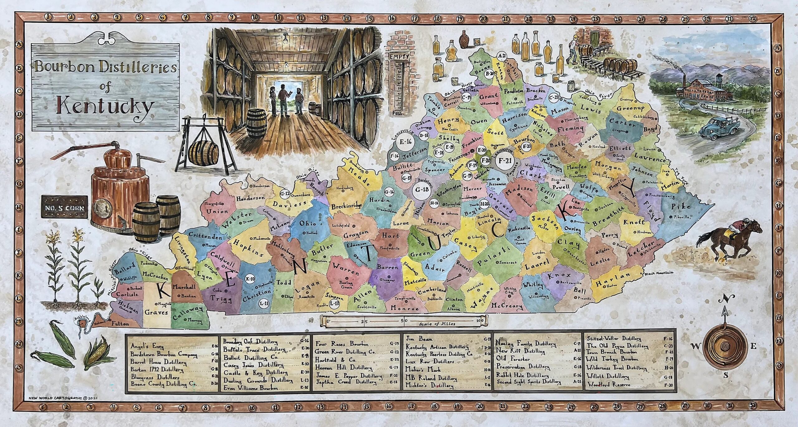 Kentucky Bourbon Map Bourbon Trail Map Distilleries Map Kentucky Map Map Of Bourbon Etsy