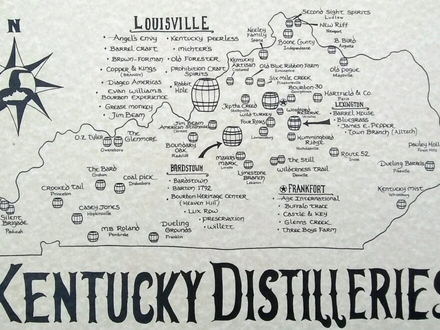 Kentucky Distilleries Map Etsy