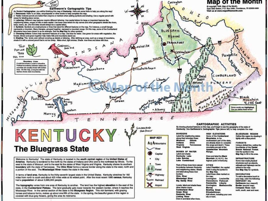 Kentucky Map Blank Outline Map 16 By 20 Inches Activities Included