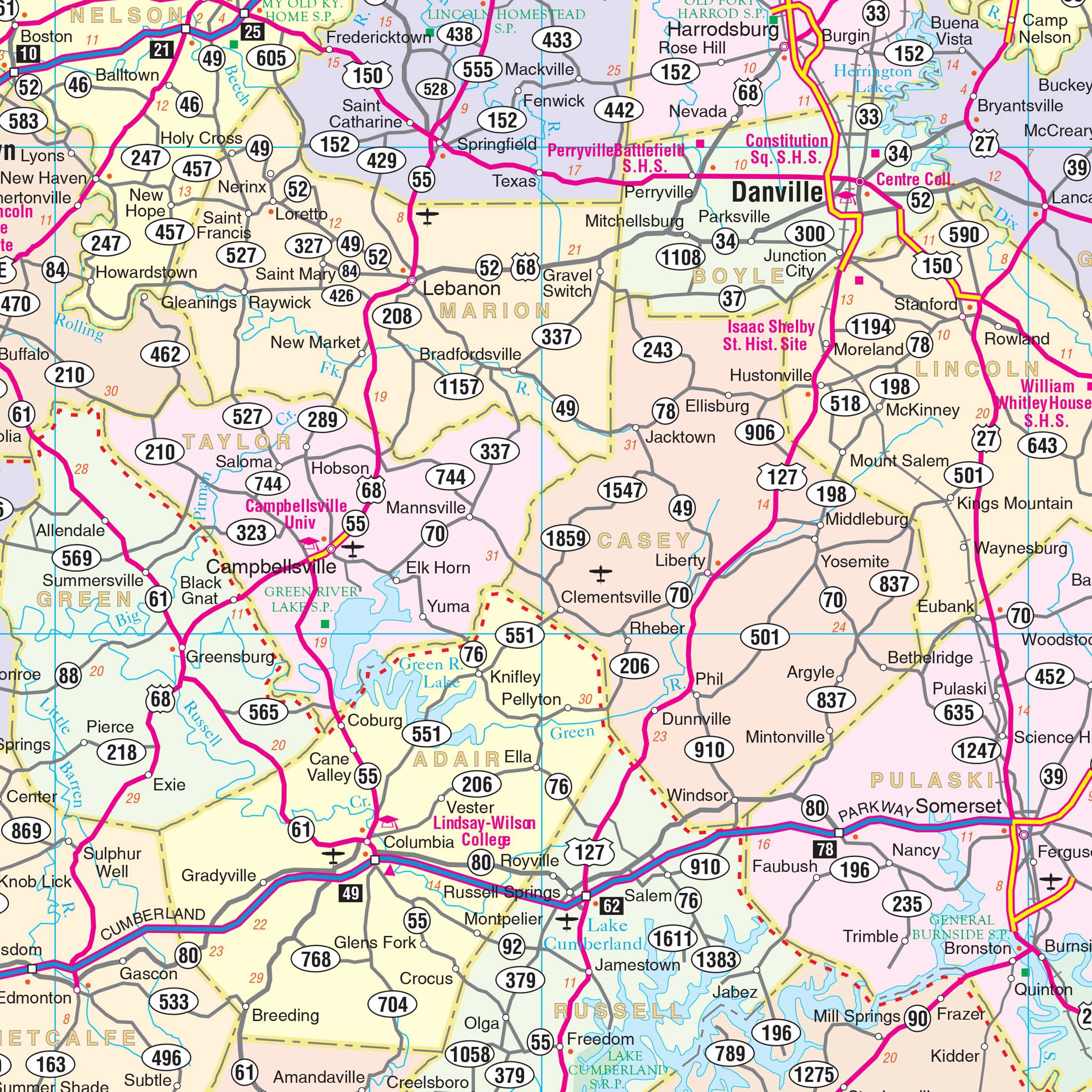 Kentucky State Wall Map By Kappa The Map Shop