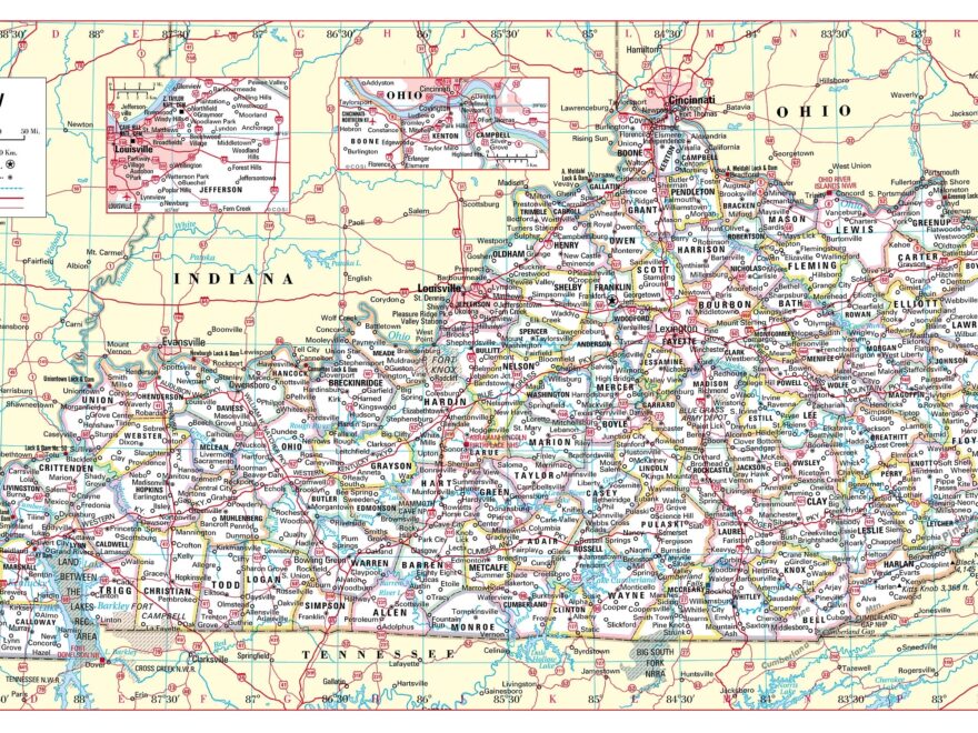 Kentucky State Wall Map Large Print Poster 36 wx18 h Etsy