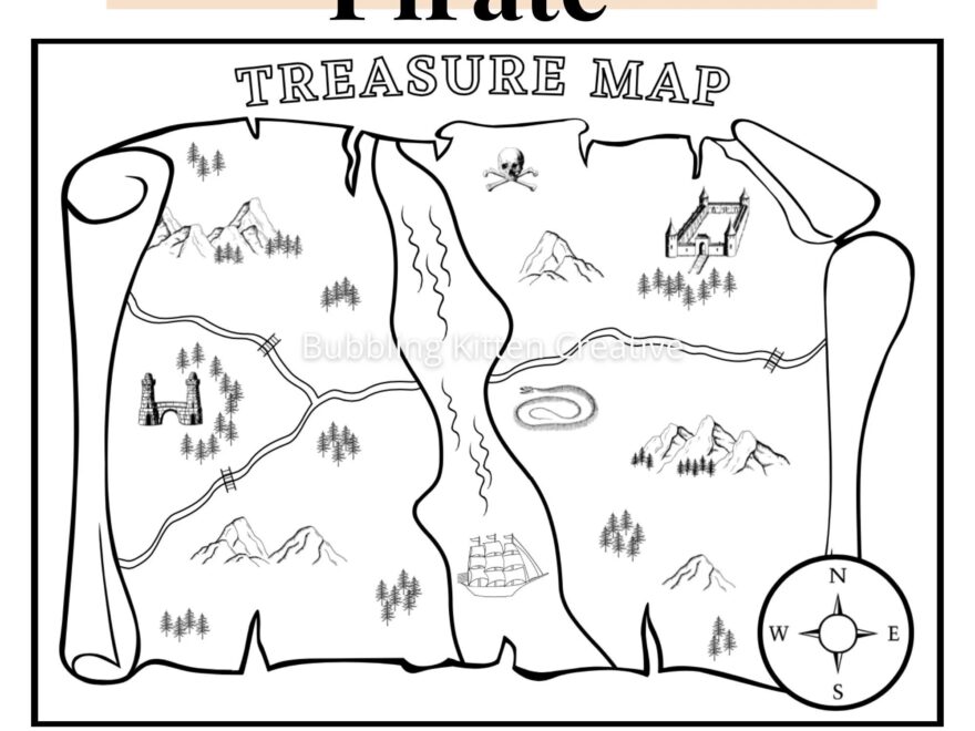 Kids Pirate Treasure Map Coloring Sheet Pirate Party Activity Favor Printable PDF JPG Etsy