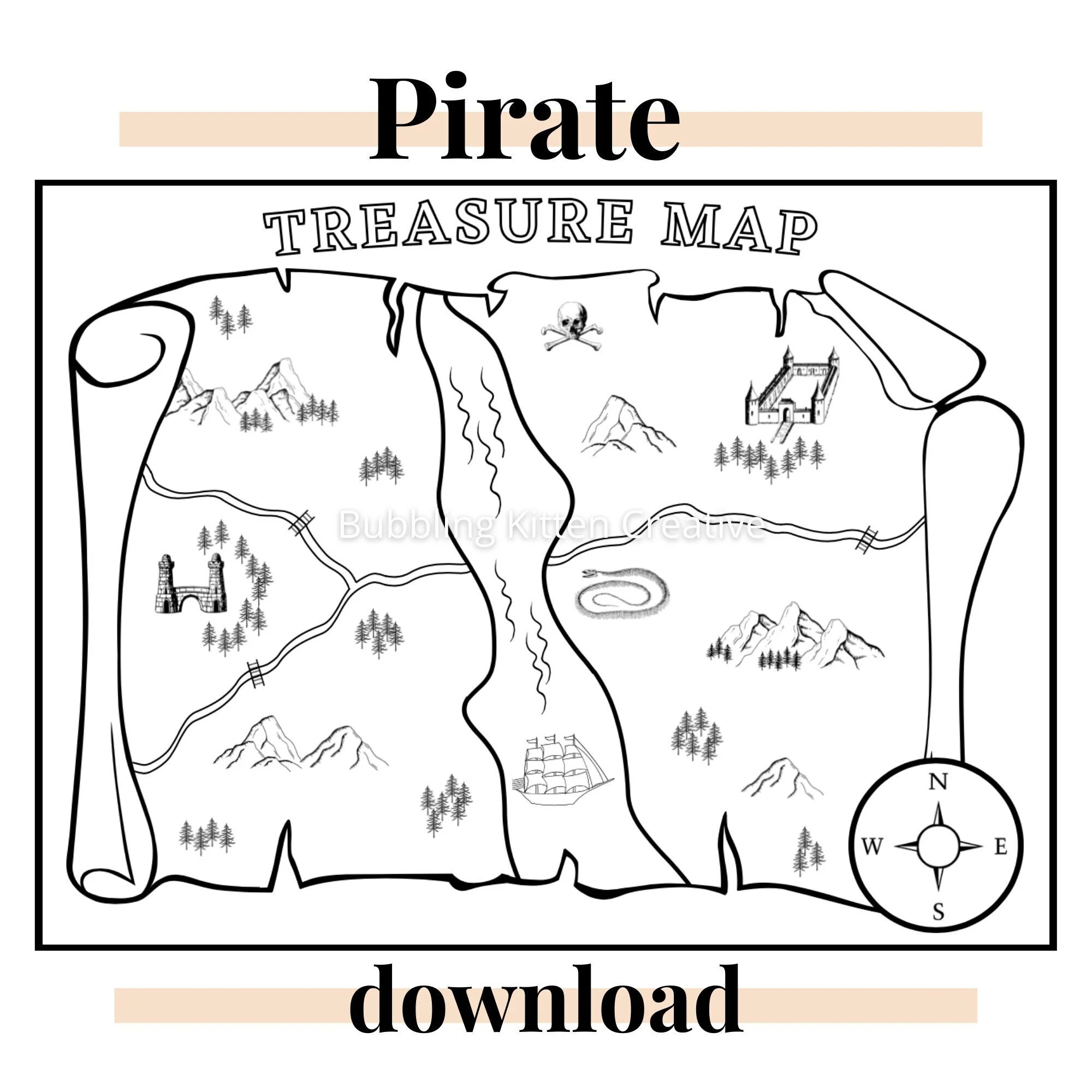 Kids Pirate Treasure Map Coloring Sheet Pirate Party Activity Favor Printable PDF JPG Etsy