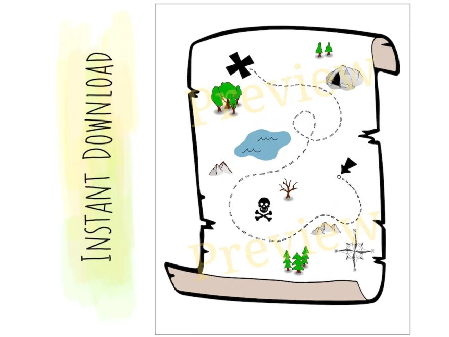 Kids Printable Treasure Map Preschoolers Pretend Play Etsy