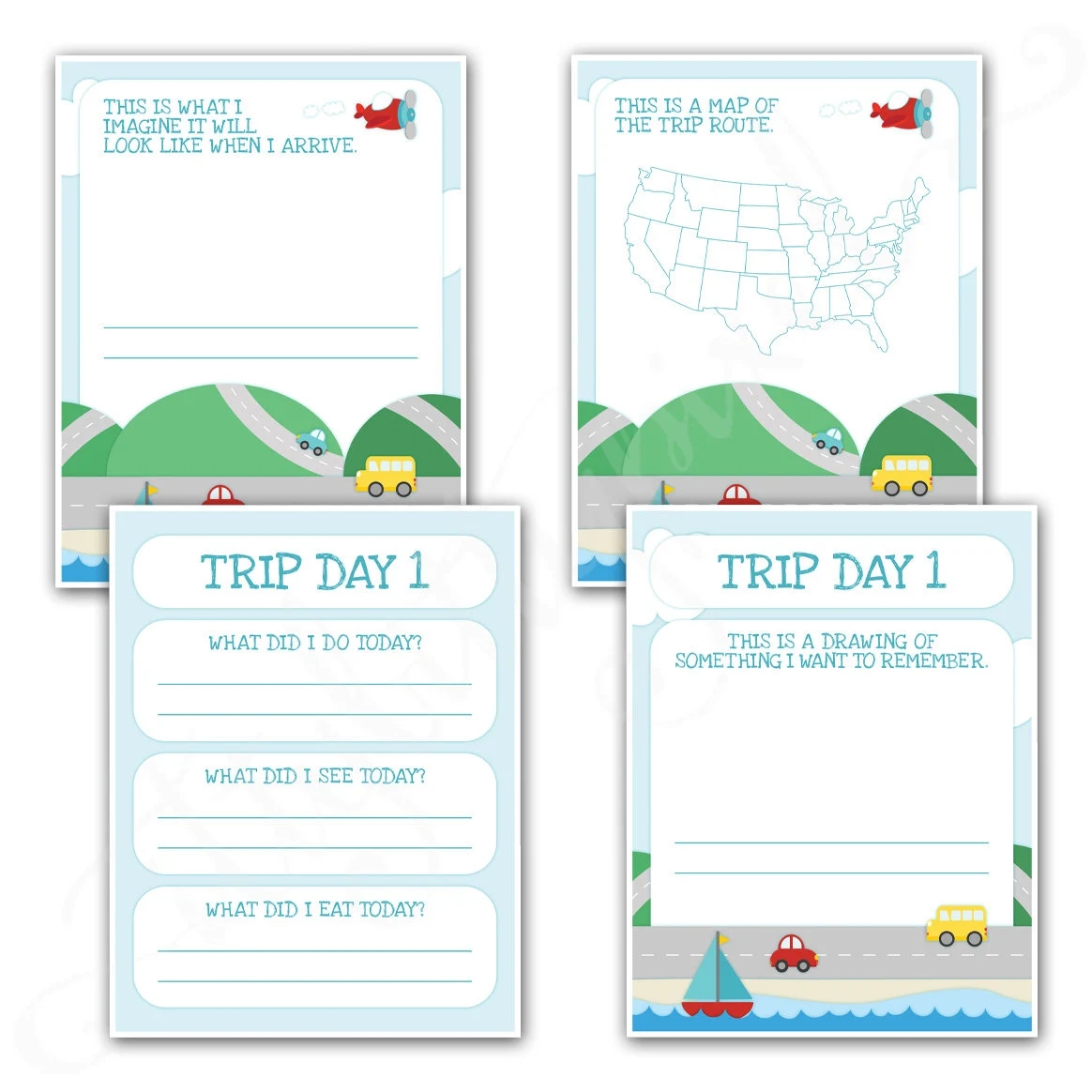 Kids Travel Journal Printable Digital PDF Road Trip Daily Memory Book Keepsake Journaling Car Cruise Train Plane Vacation Cross Country Etsy