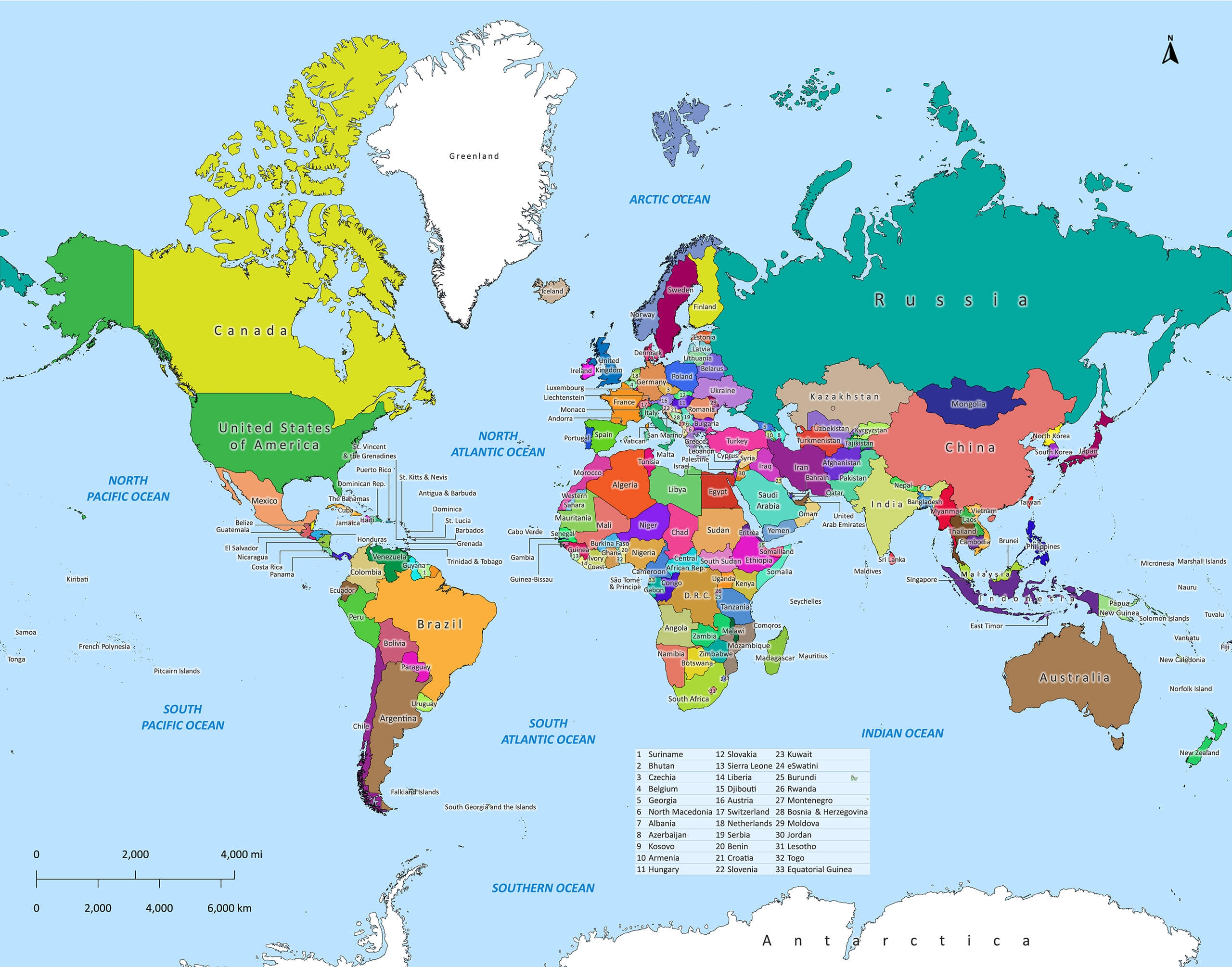 Color World Map Printable