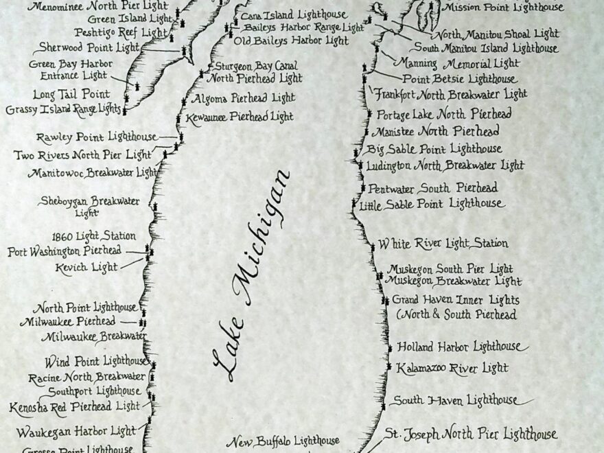 Lake Michigan Lighthouses Map Etsy