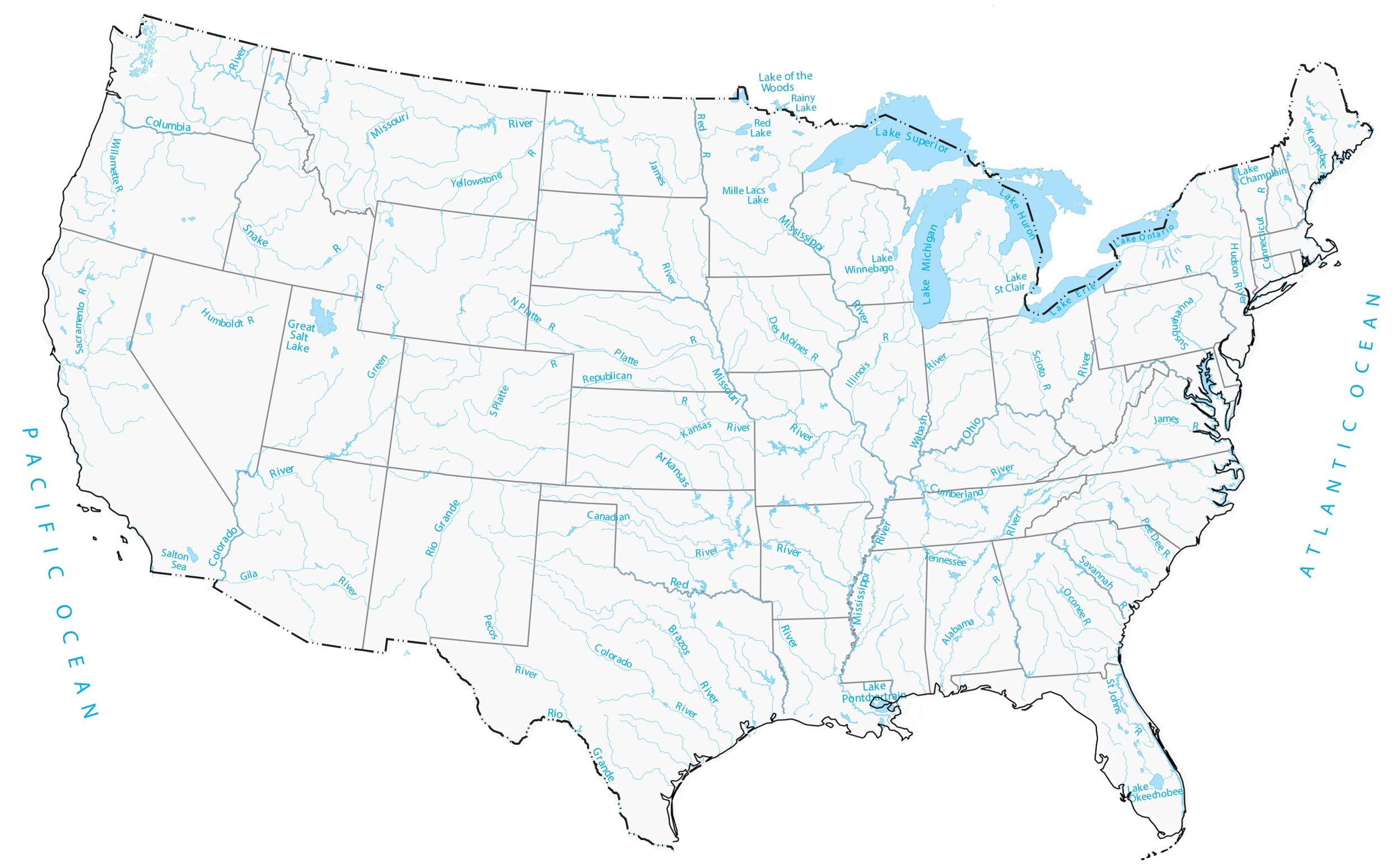 Free Printable Map Of Us Rivers