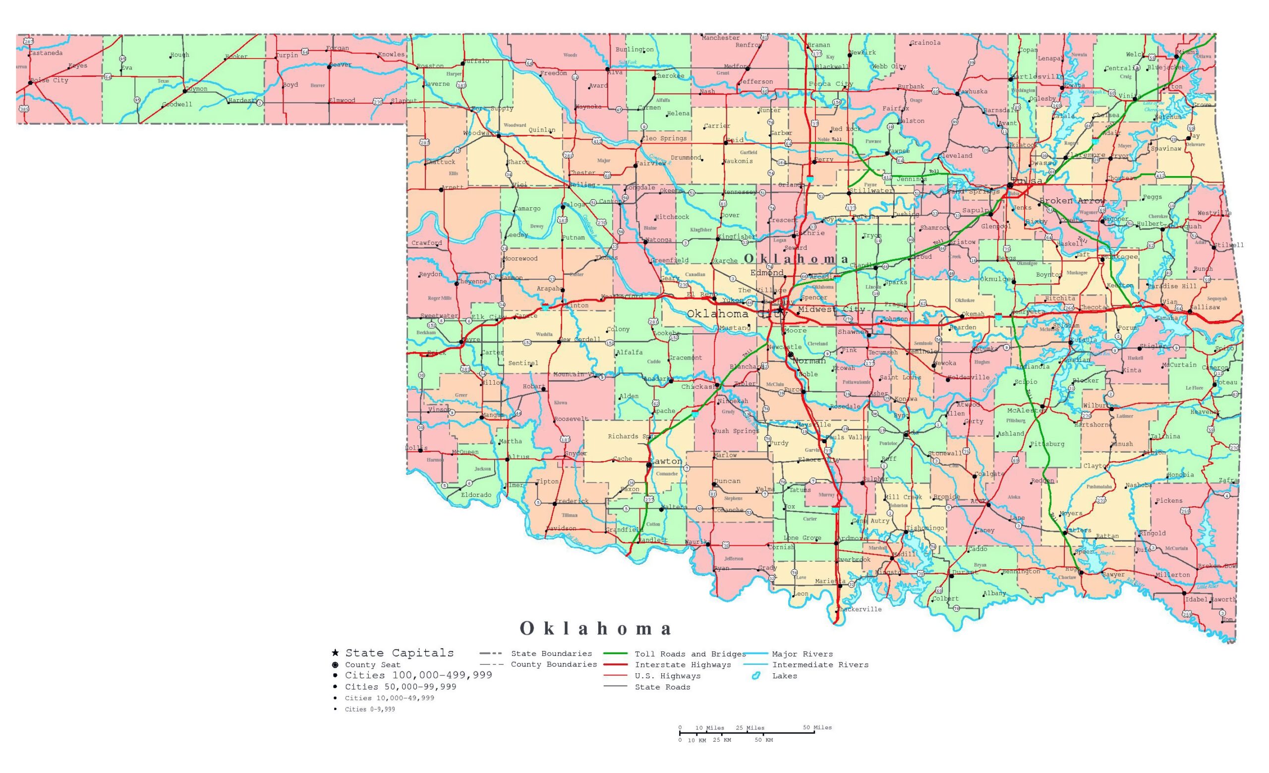 Oklahoma Map With Cities And Towns Printable