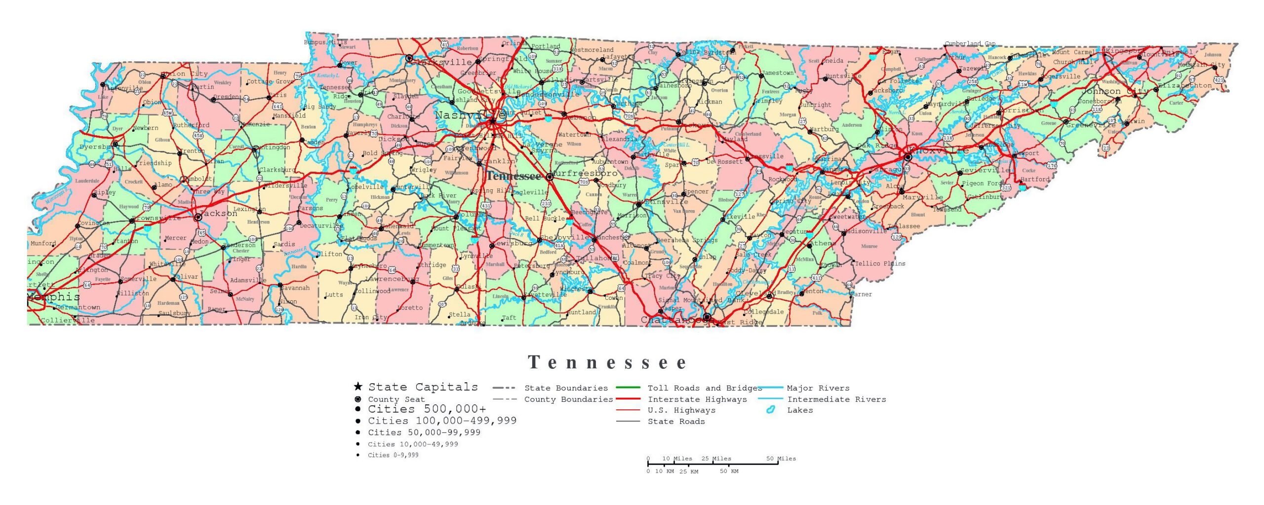 Large Detailed Administrative Map Of Tennessee State With Roads Highways And Cities Vidiani Maps Of All Countries In One Place