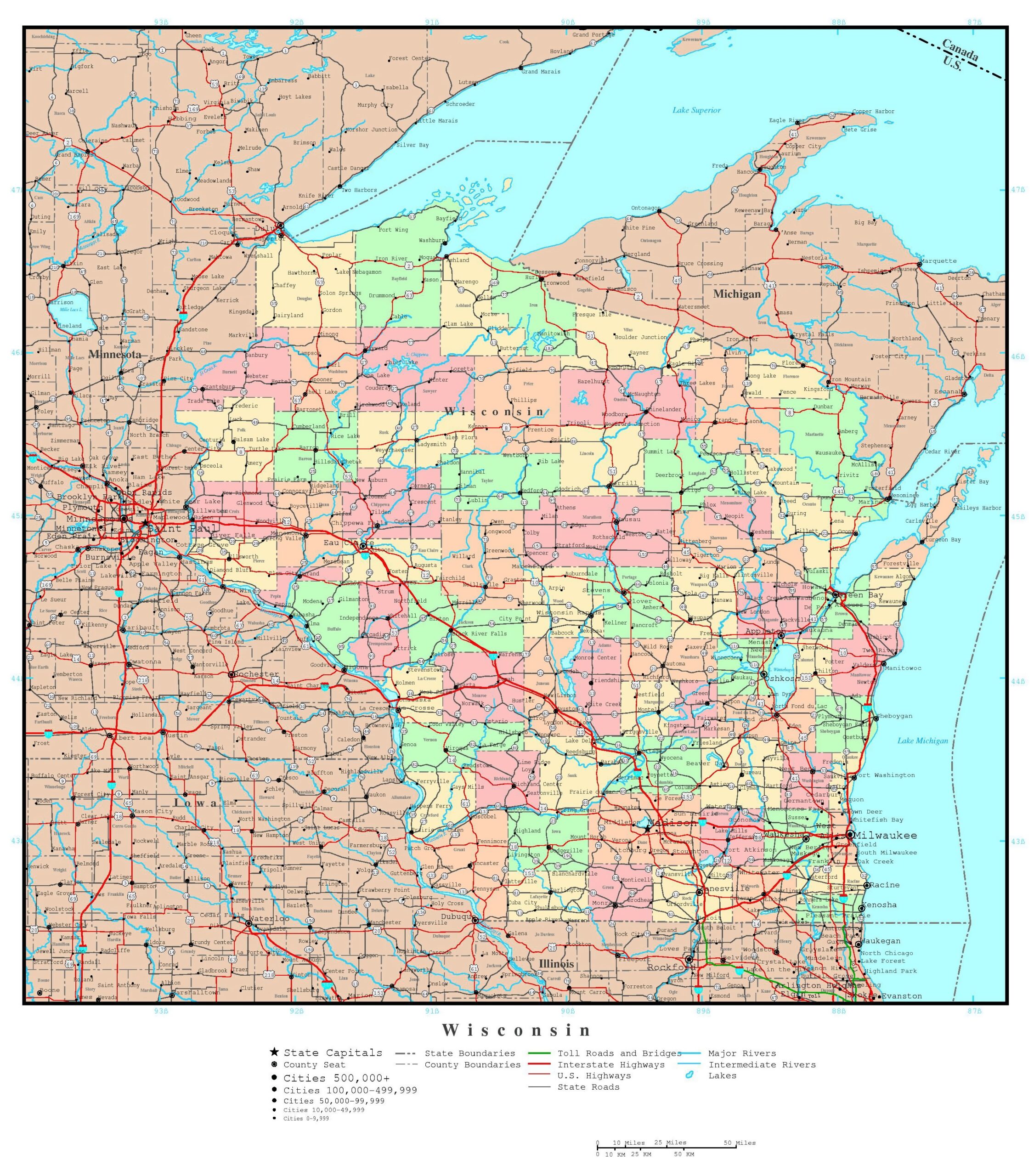Printable Wi Map With Raods