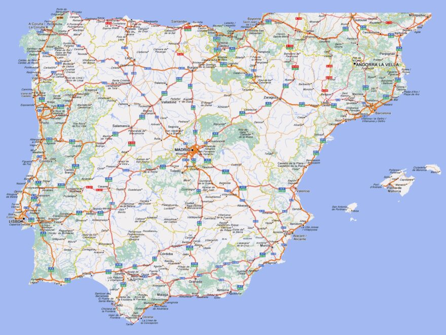 Large Detailed Highways Map Of Spain And Portugal With Cities Vidiani Maps Of All Countries In One Place