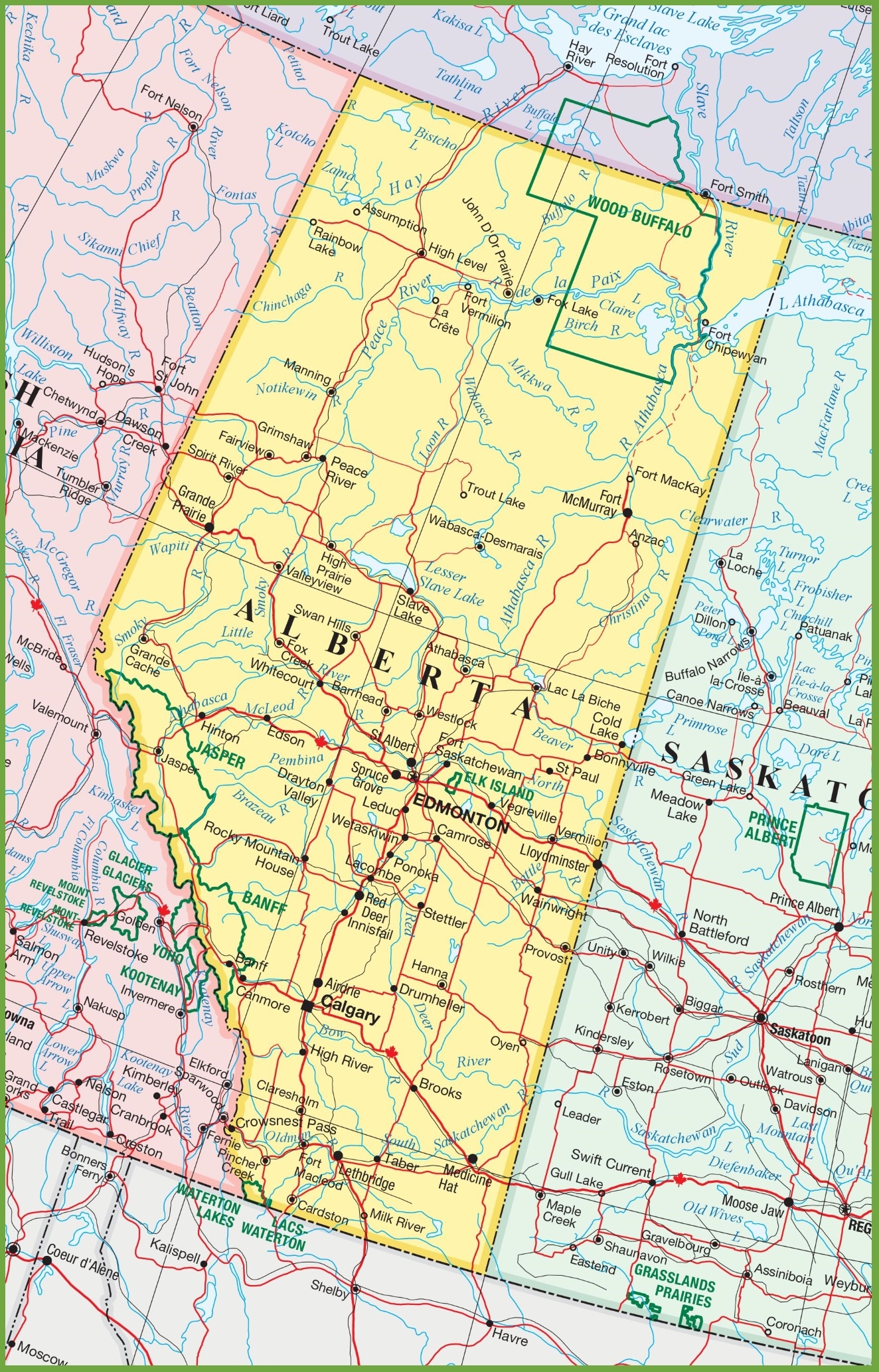 Large Detailed Map Of Alberta With Cities And Towns Ontheworldmap