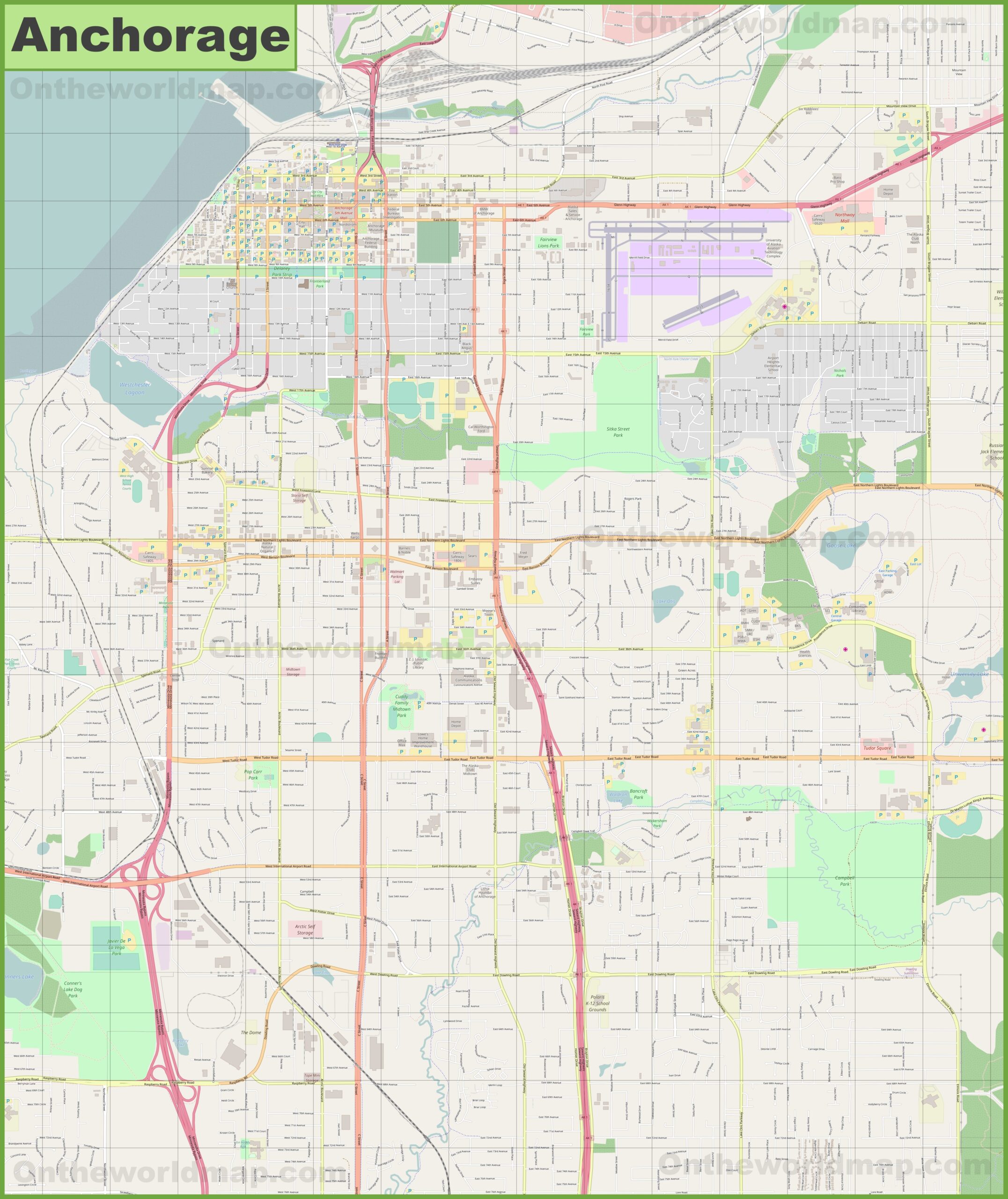 Large Detailed Map Of Anchorage Ontheworldmap