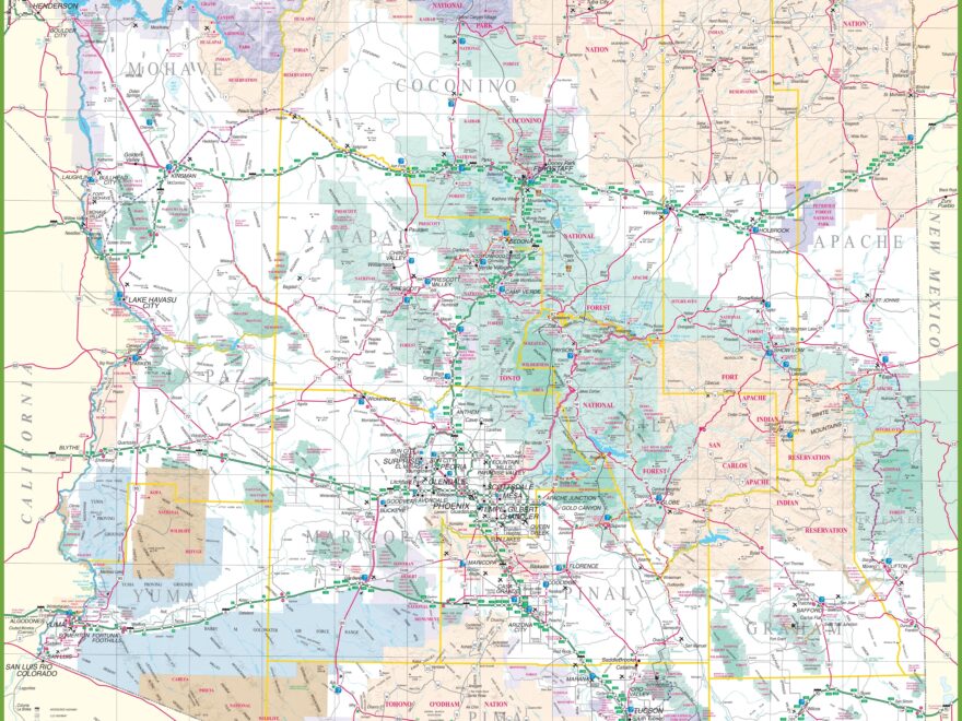 Large Detailed Map Of Arizona With Cities And Towns Ontheworldmap