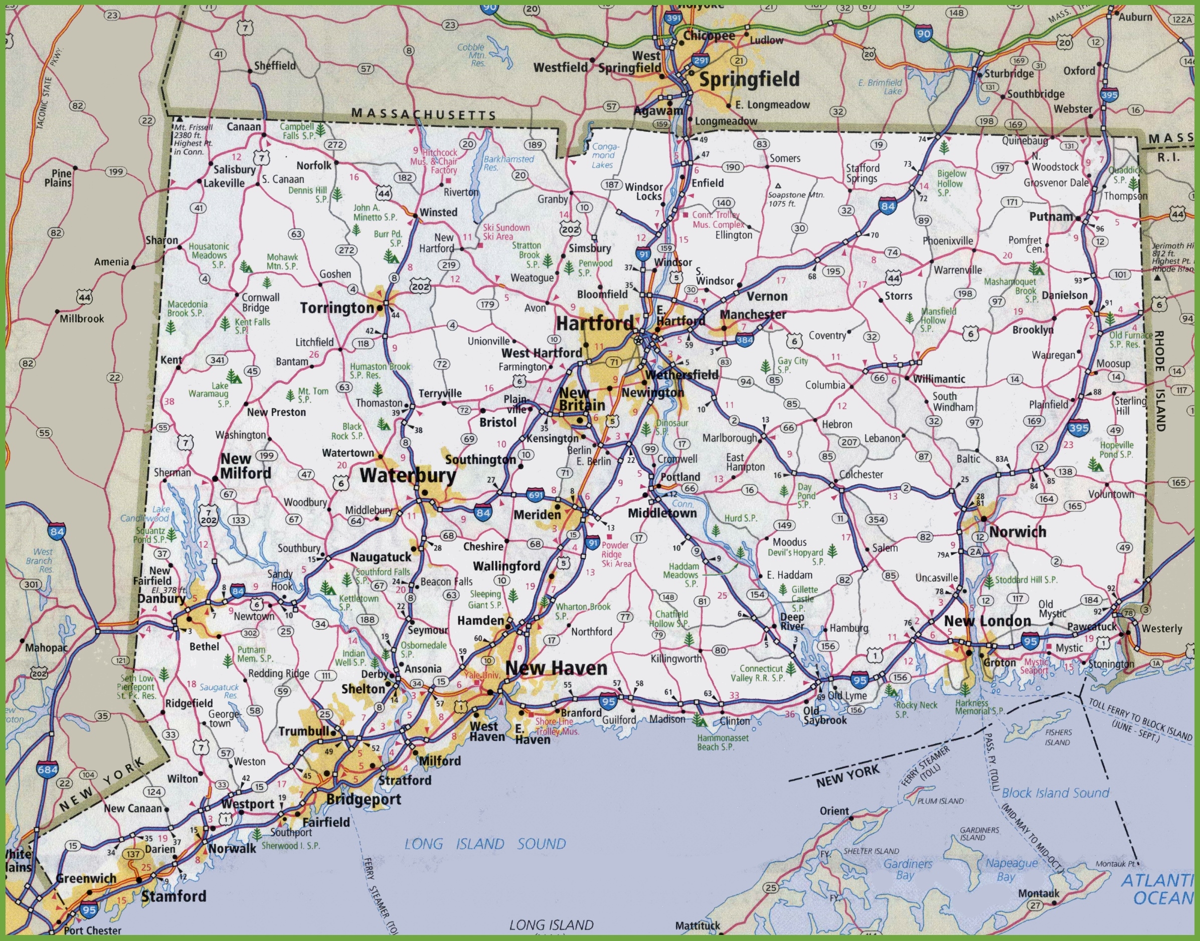 Large Detailed Map Of Connecticut With Cities And Towns Ontheworldmap