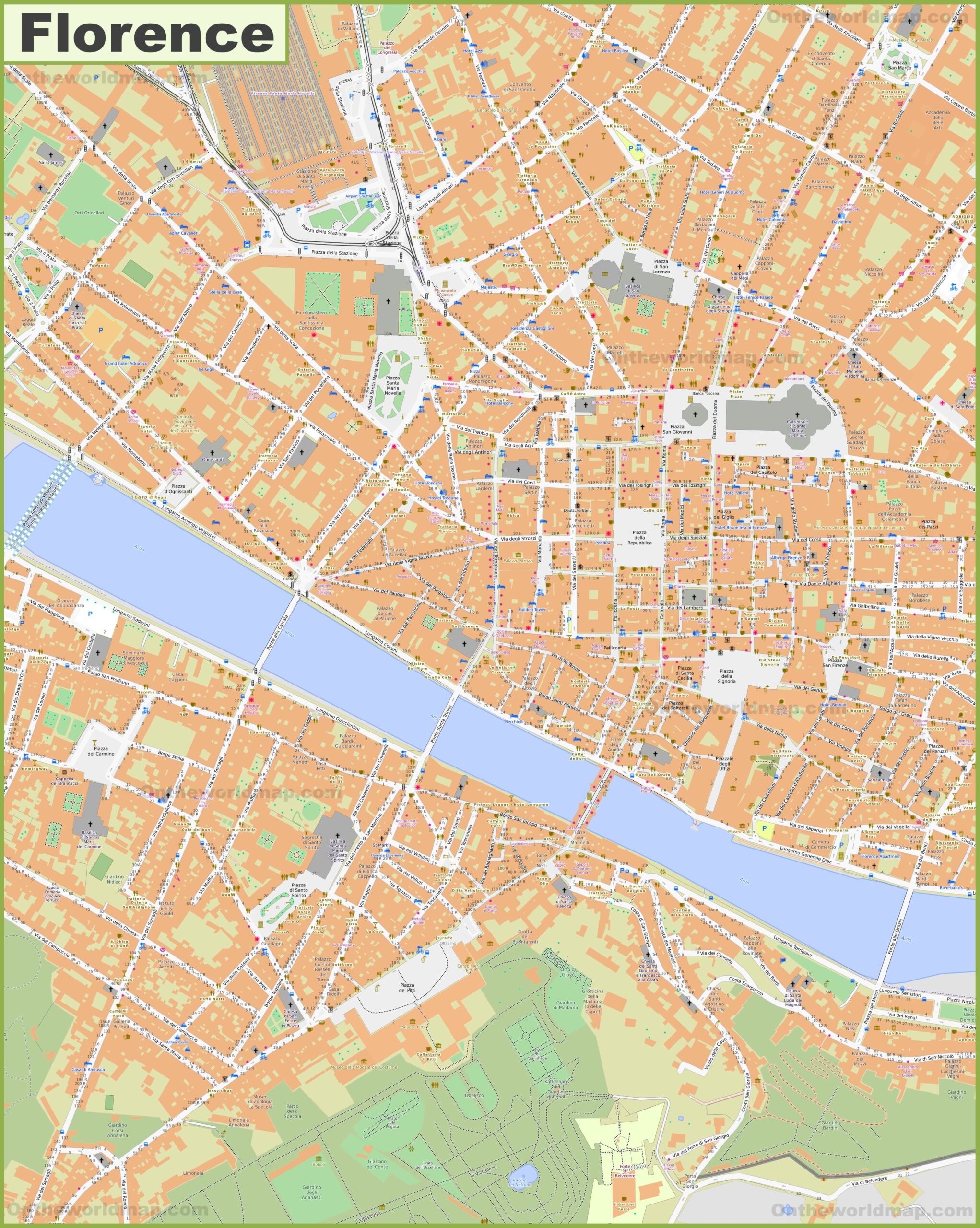 Florence Italy Map Woth Arno River Printable