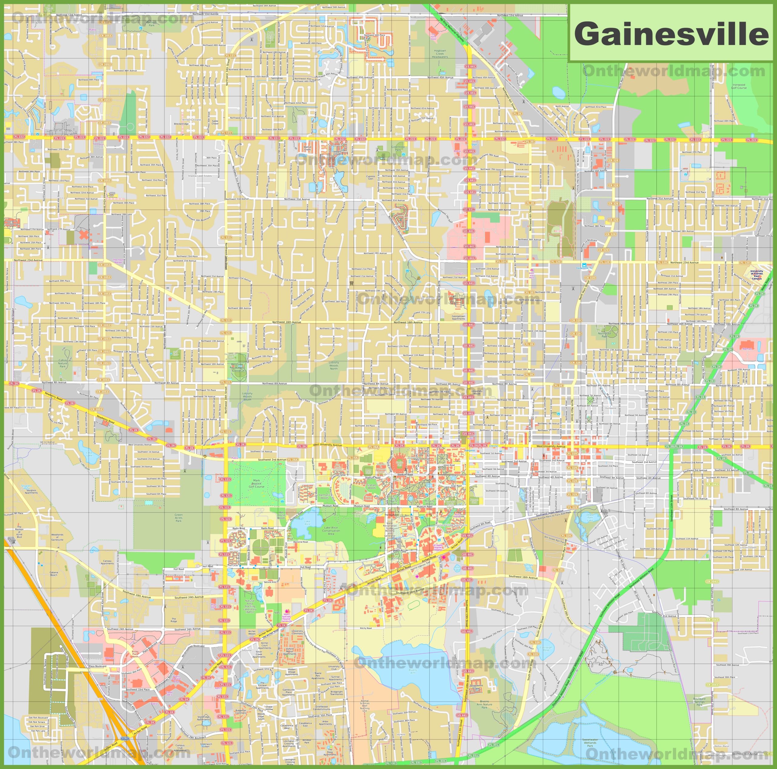 Large Detailed Map Of Gainesville Ontheworldmap