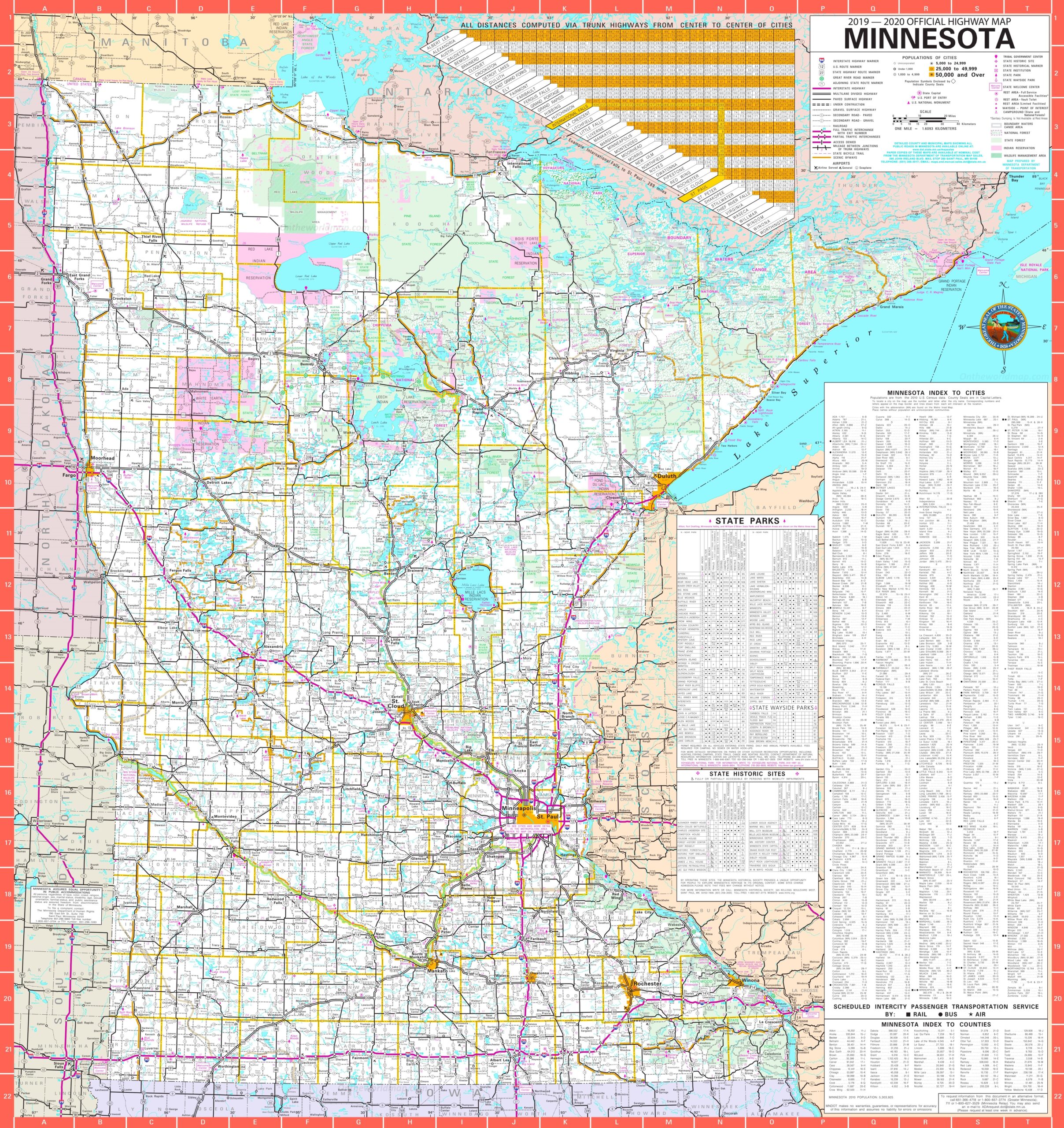 Large Detailed Map Of Minnesota With Cities And Towns Ontheworldmap
