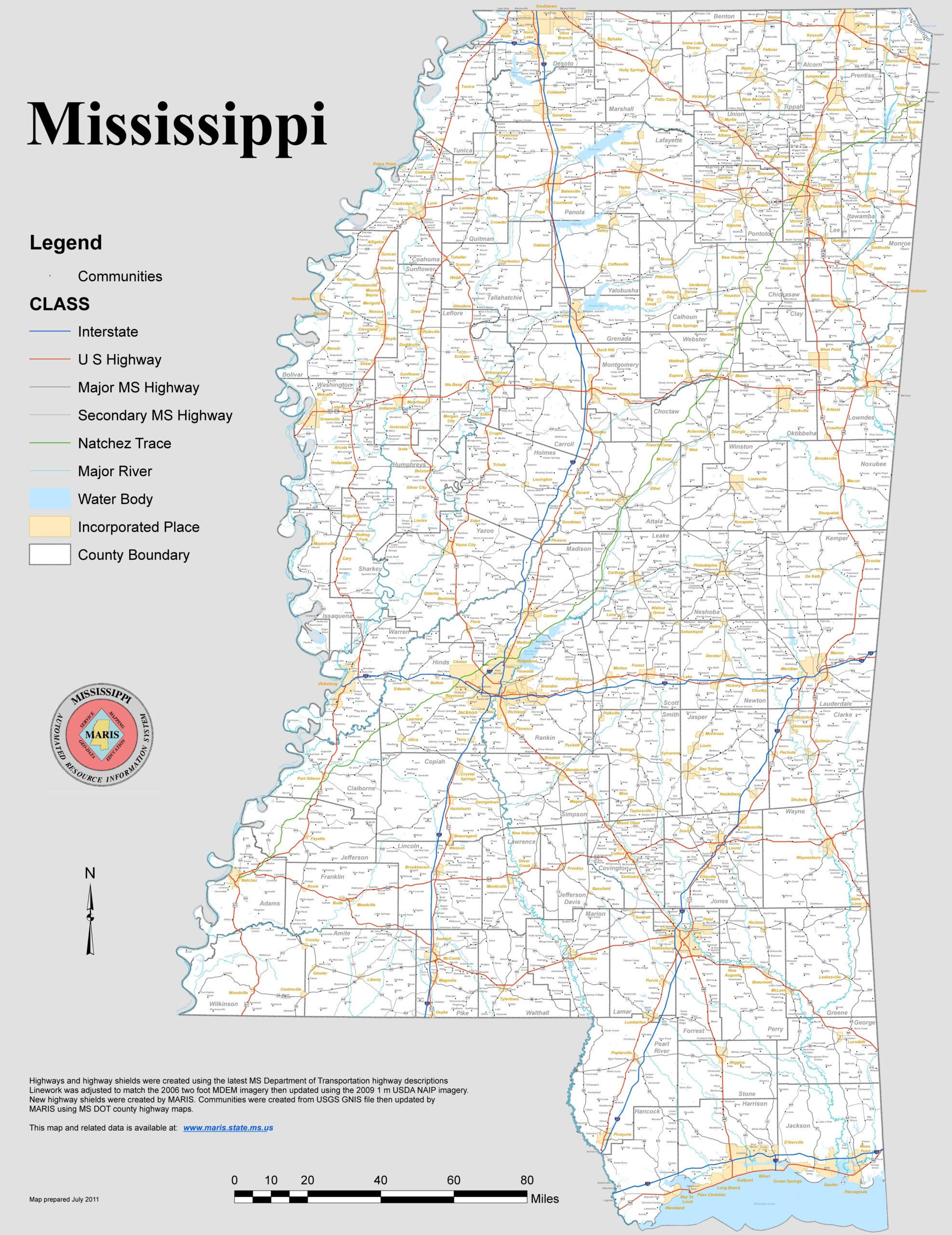 Large Detailed Map Of Mississippi With Cities And Towns Ontheworldmap